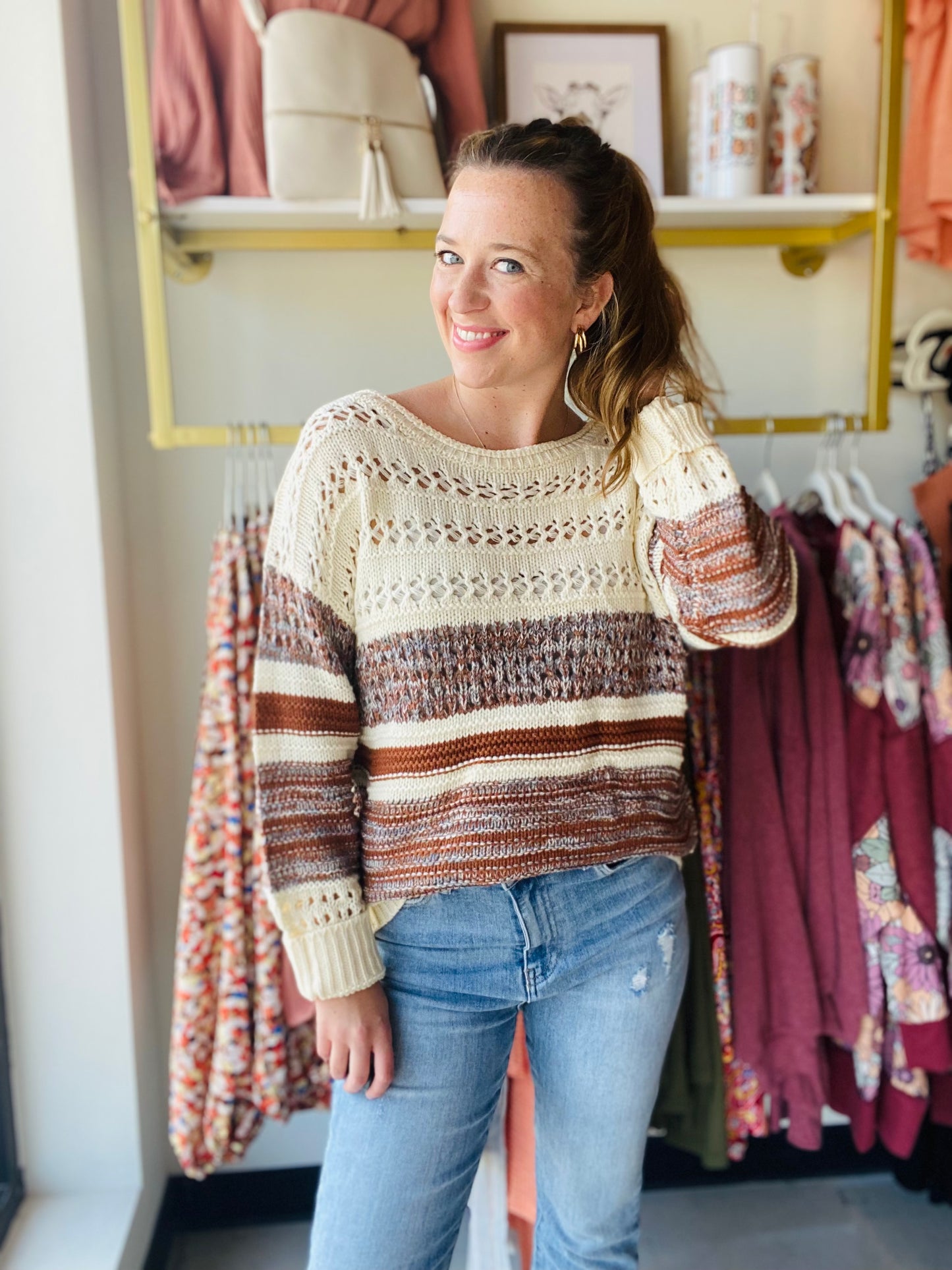 Brown Woven Accent Sweater