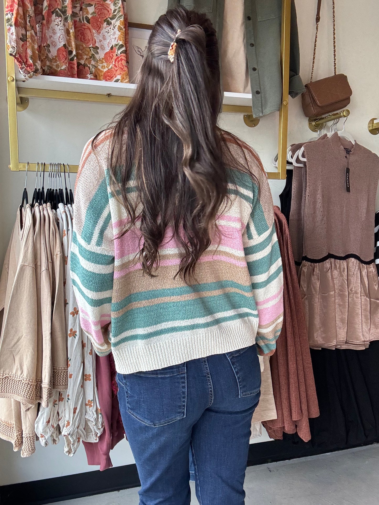 Teal & Pink Color Block Sweater