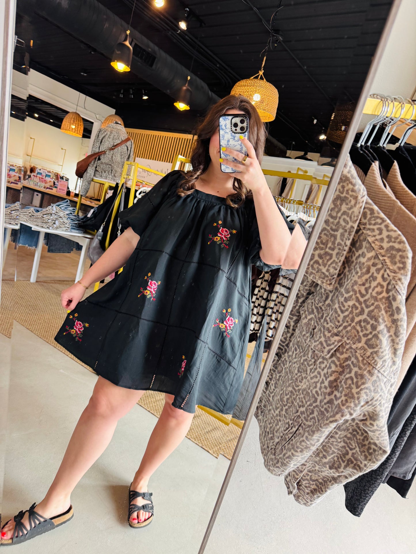Black Embroidered Babydoll Dress