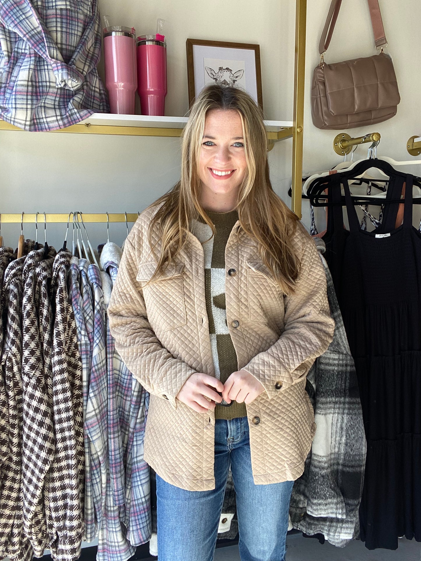 Khaki Retro Quilted Shacket
