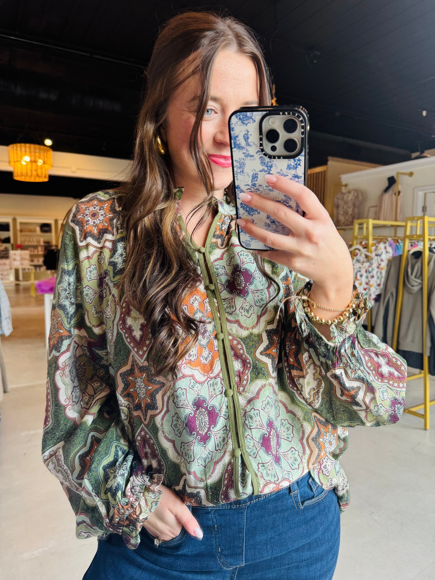 Boho Mosaic Button Down Blouse