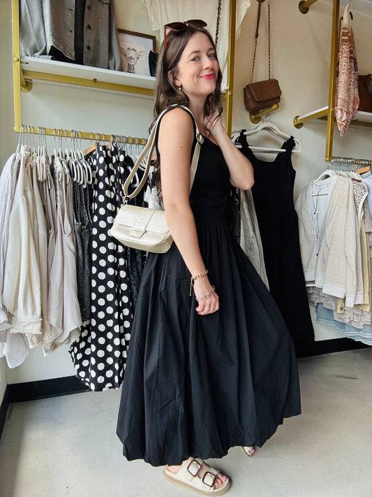 Black Bubble Hem Midi Dress