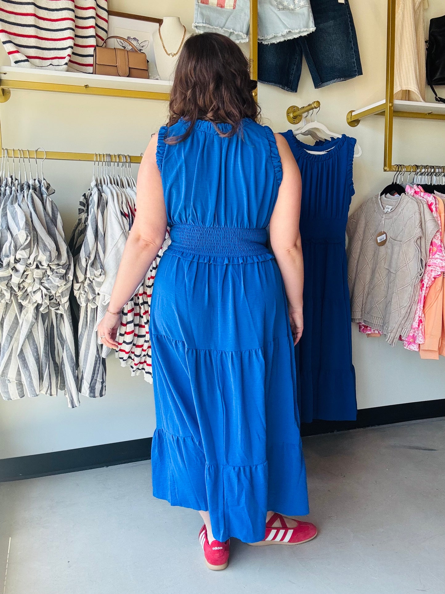 Royal Smocked Waist Tiered Midi Dress
