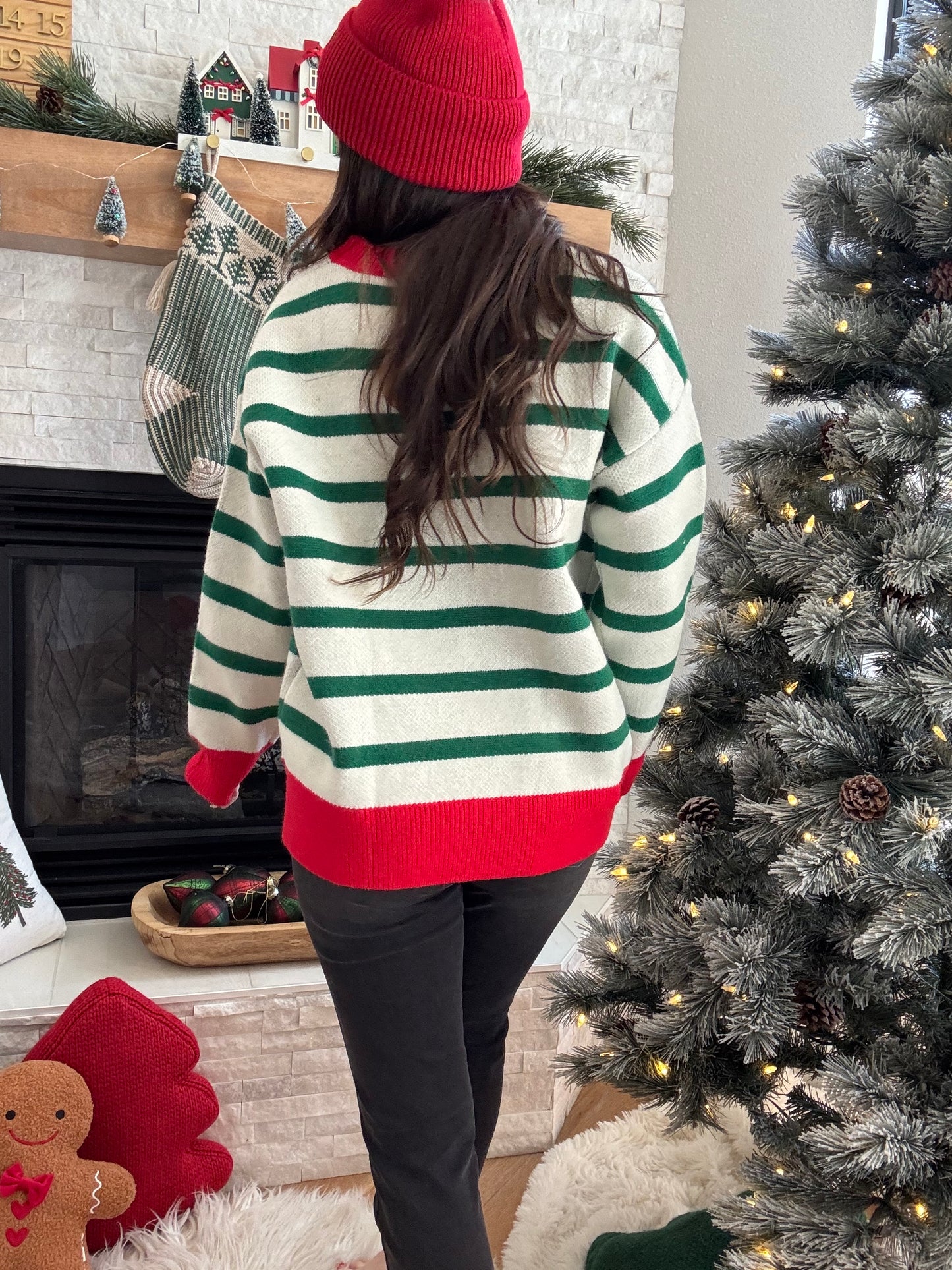Green Stripe Merry & Bright Sweater