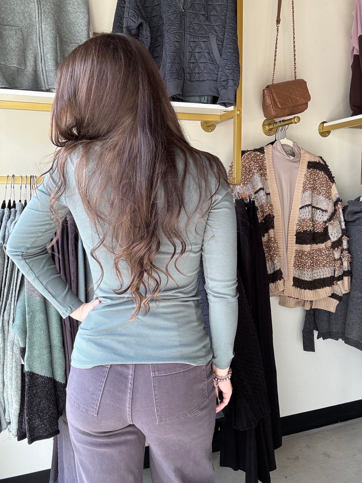 Smokey Olive Viscose Long Sleeve