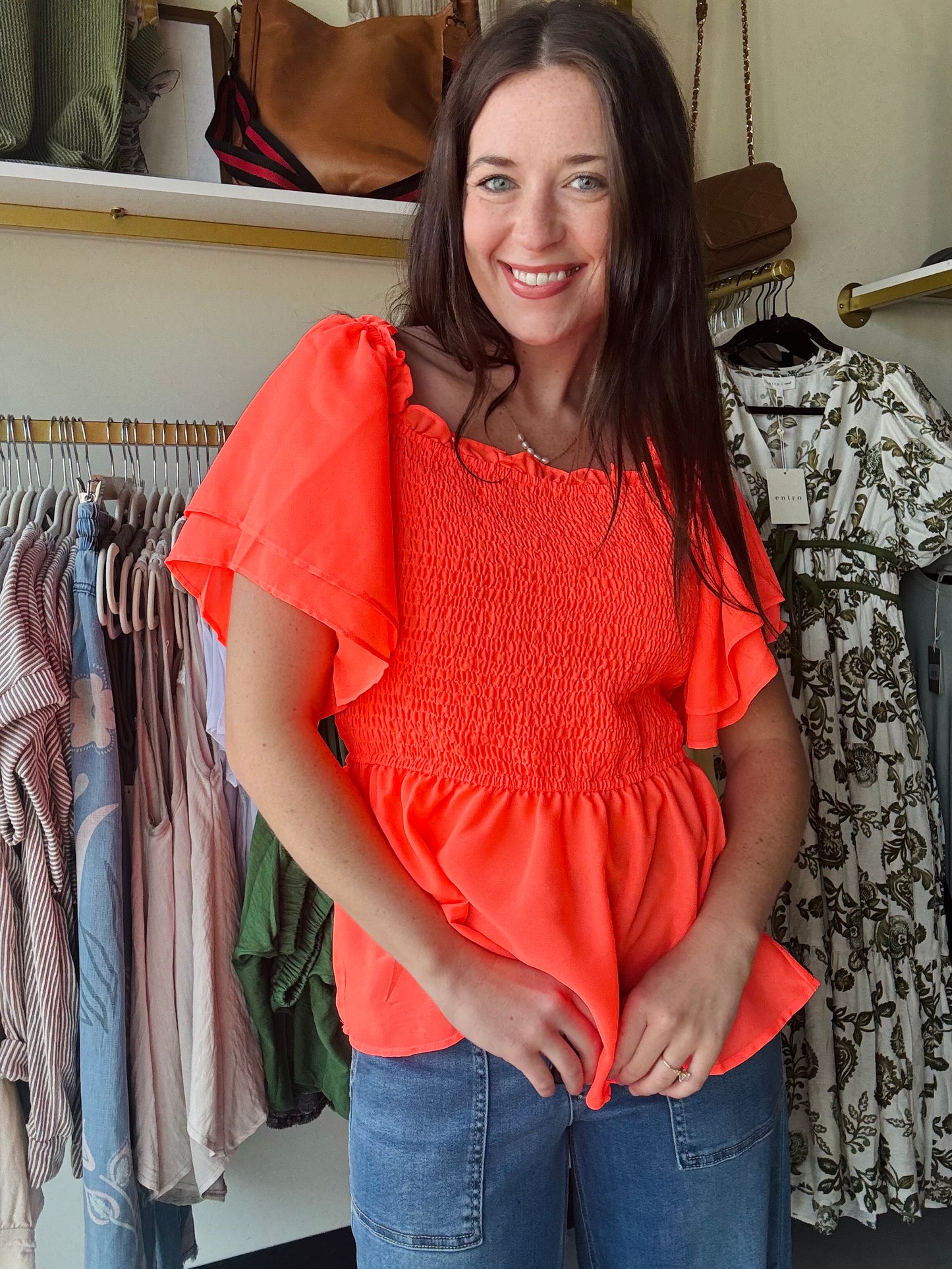 Coral Ruffle Top