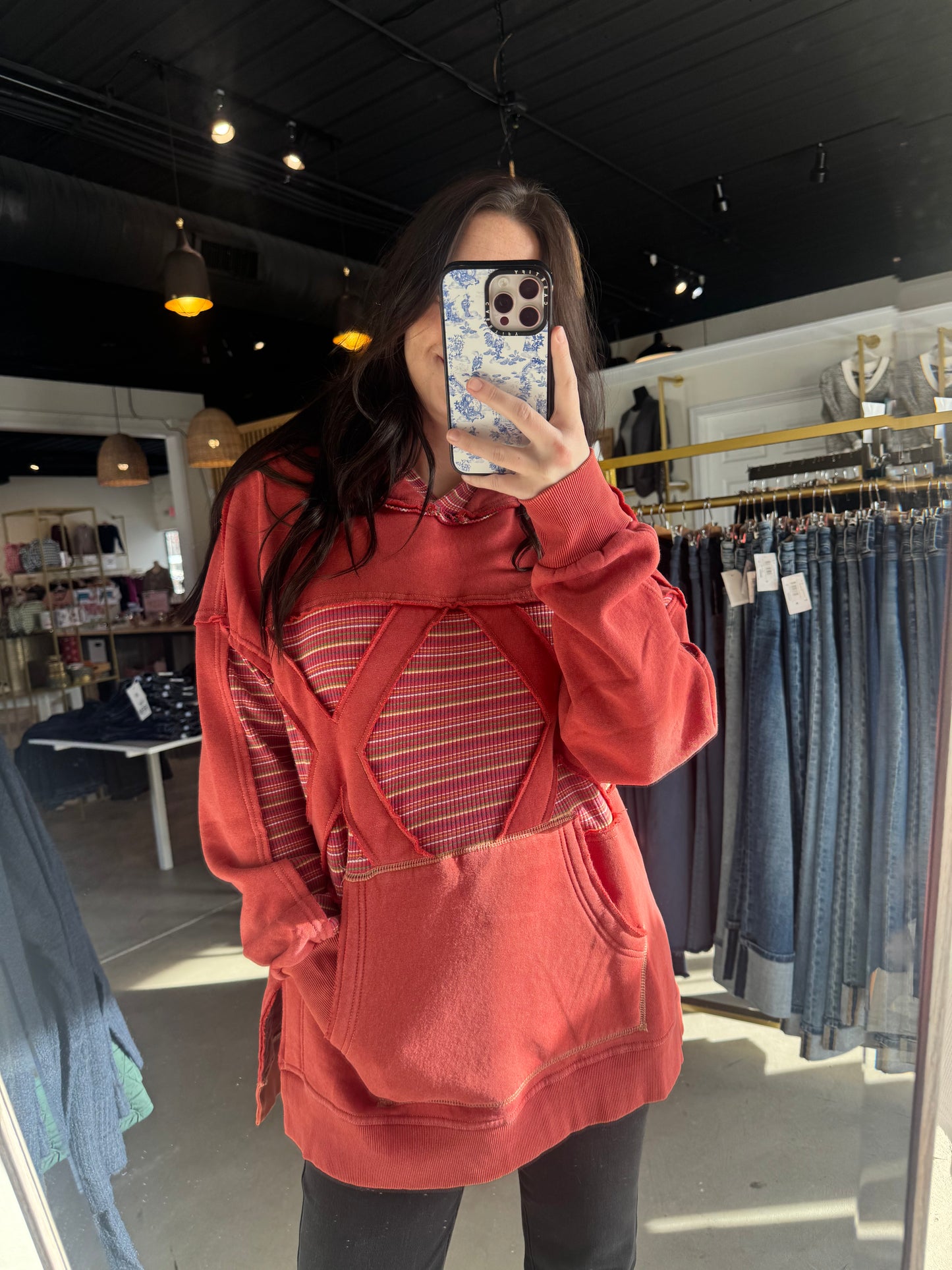 Boho Red Stripe Mix Hoodie