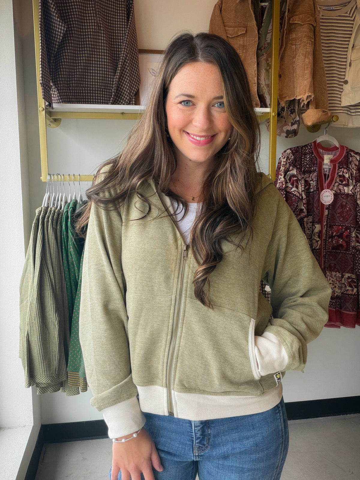 Olive Plush Fleece Hooded Zip Up