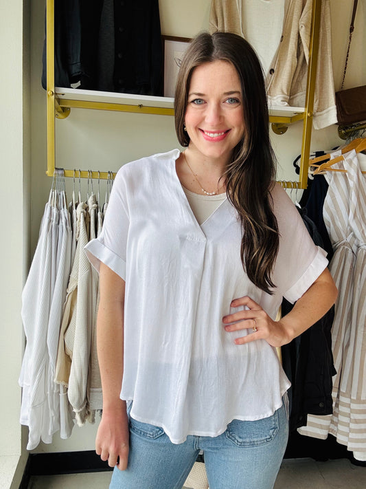 White Short Sleeve Blouse
