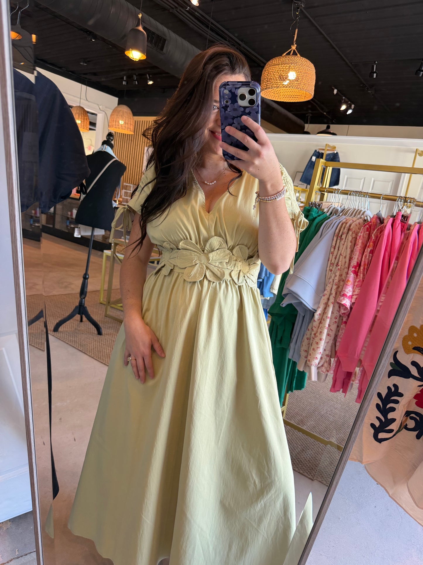 Pistachio Floral Appliqué Maxi Dress