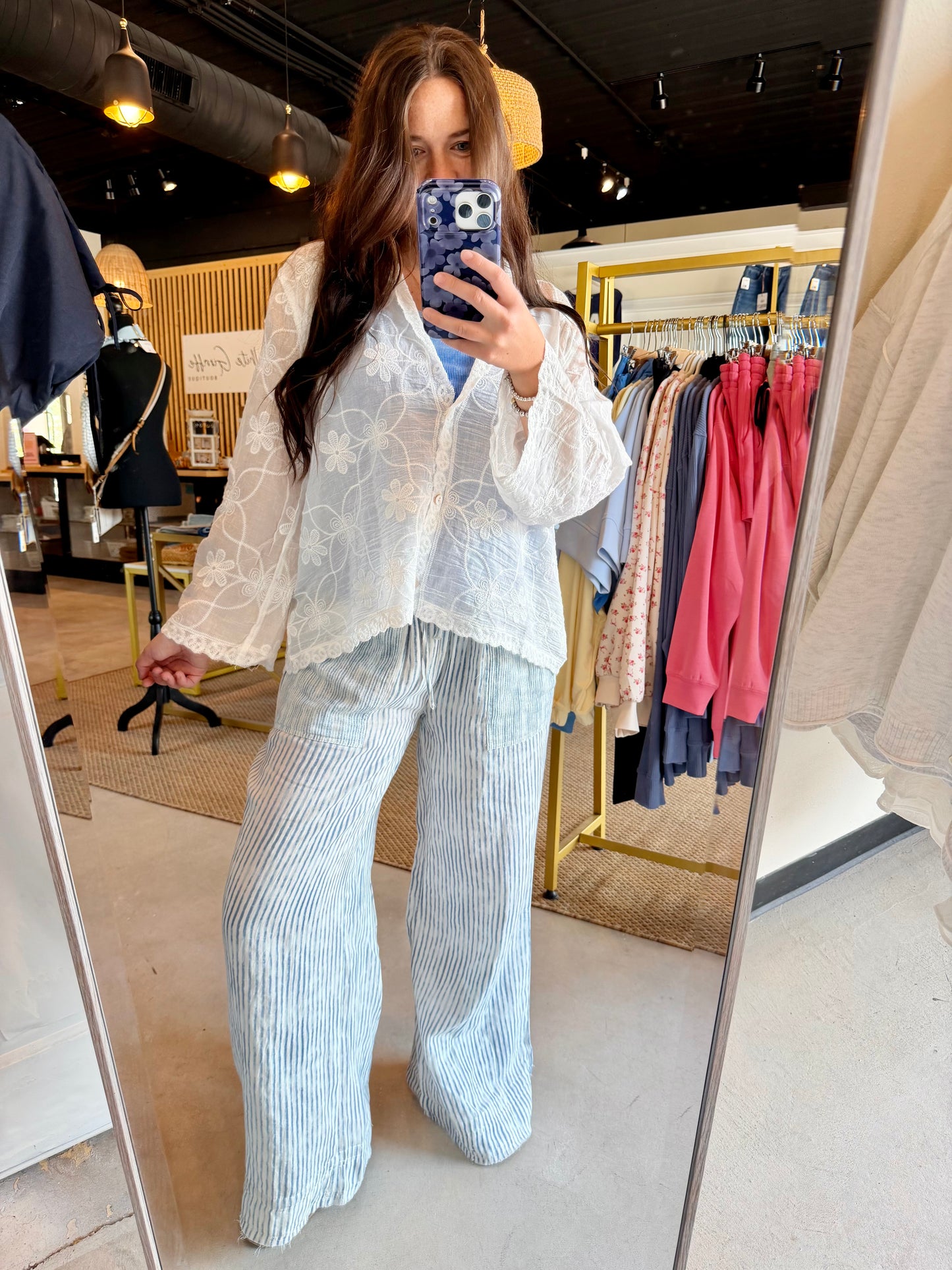 Blue Stripe Relaxed Woven Pants