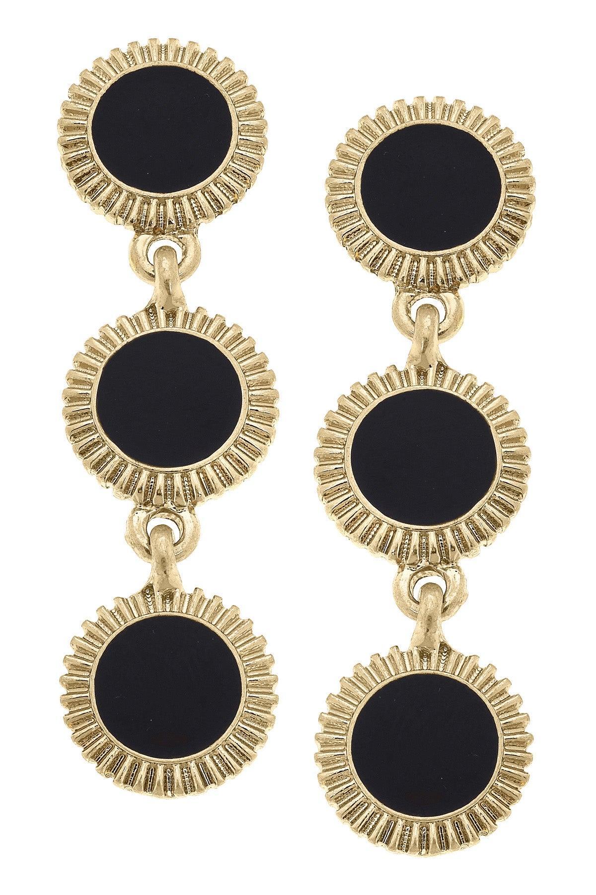 Mary Enamel Disc Earrings - Black