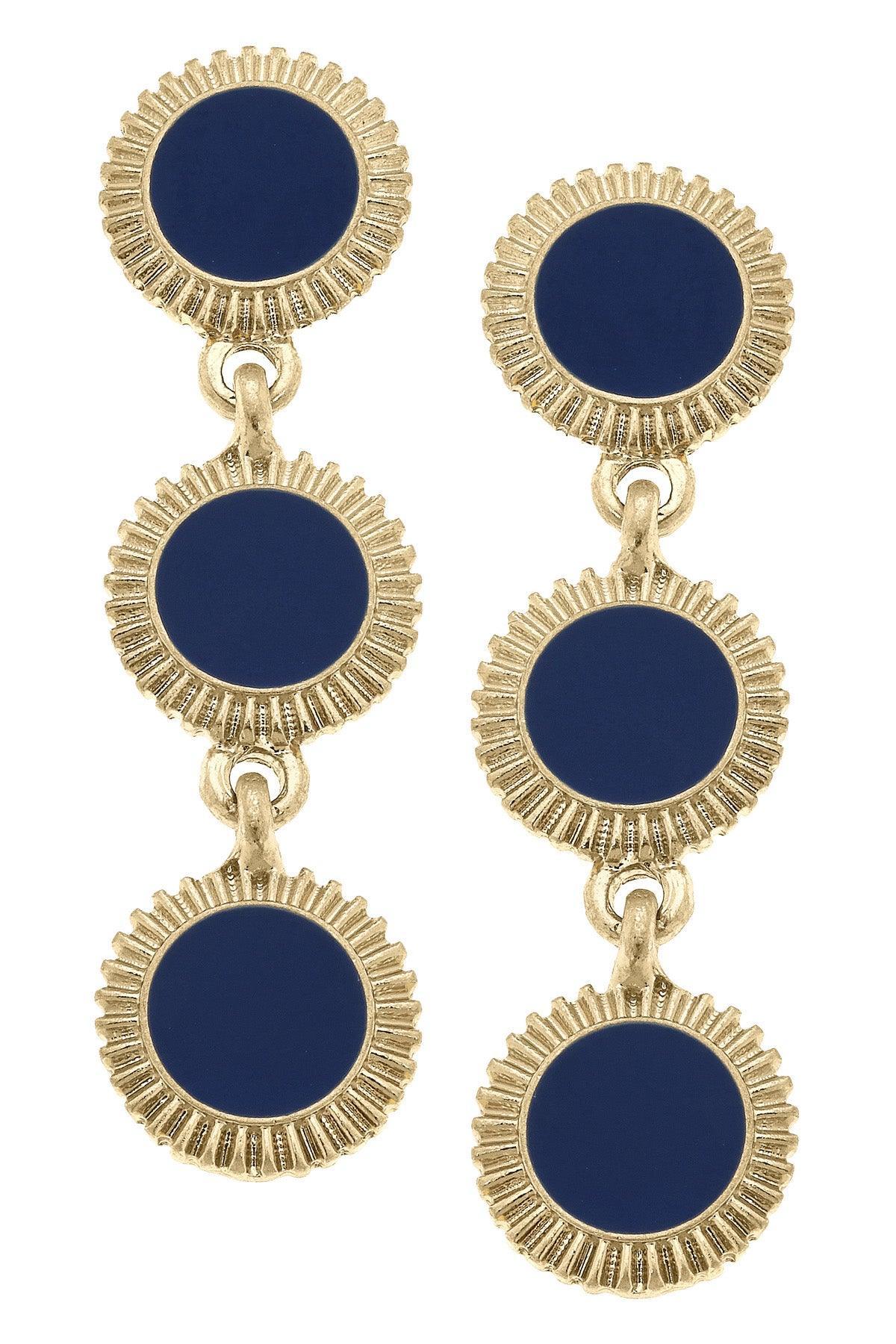 Mary Enamel Disc Earrings - Blue
