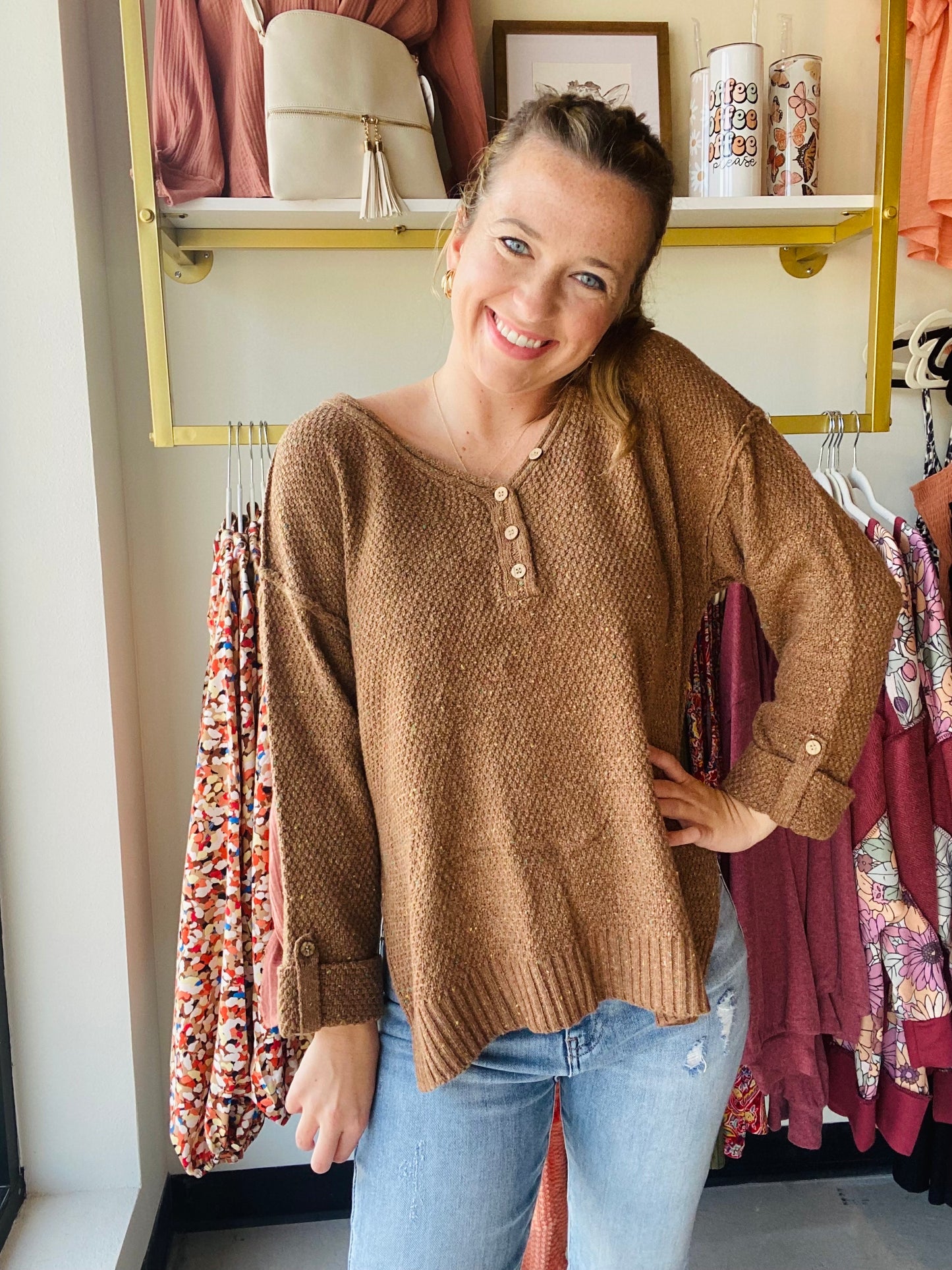 Brown Subtle Confetti Knit Sweater