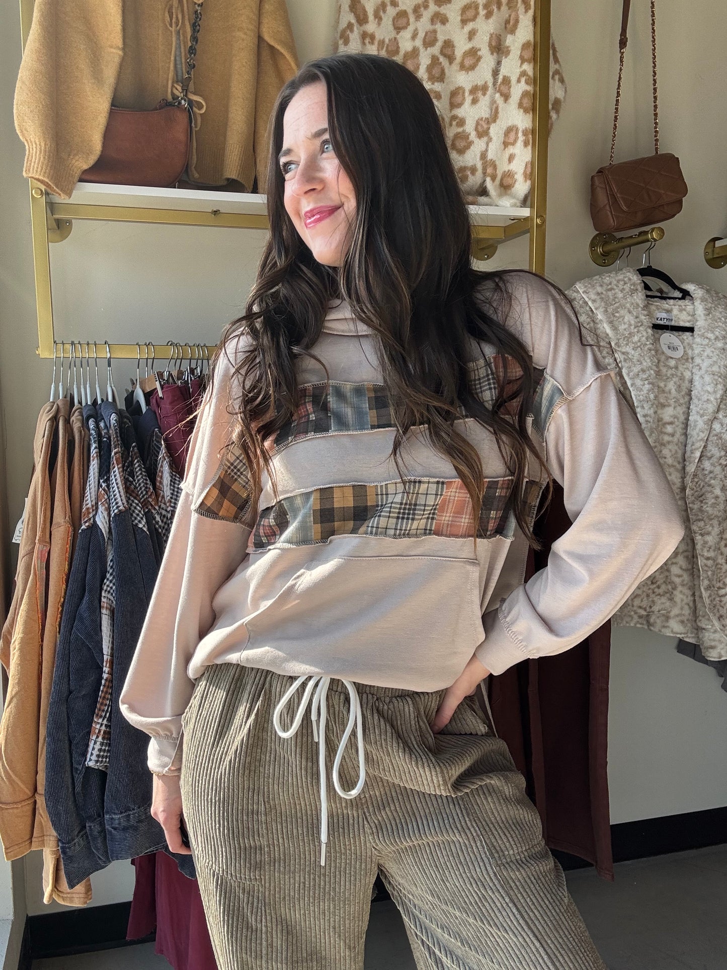 Plaid Band Pullover Hoodie