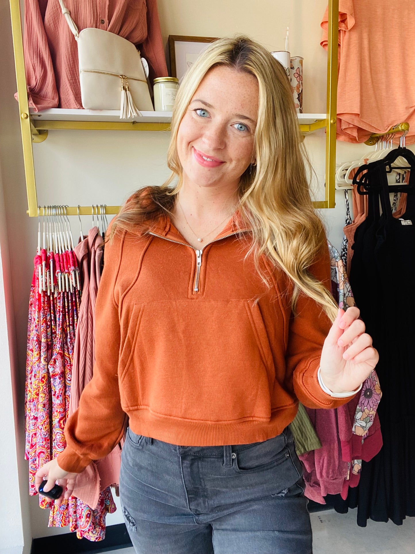 Rust Cropped Hoodie