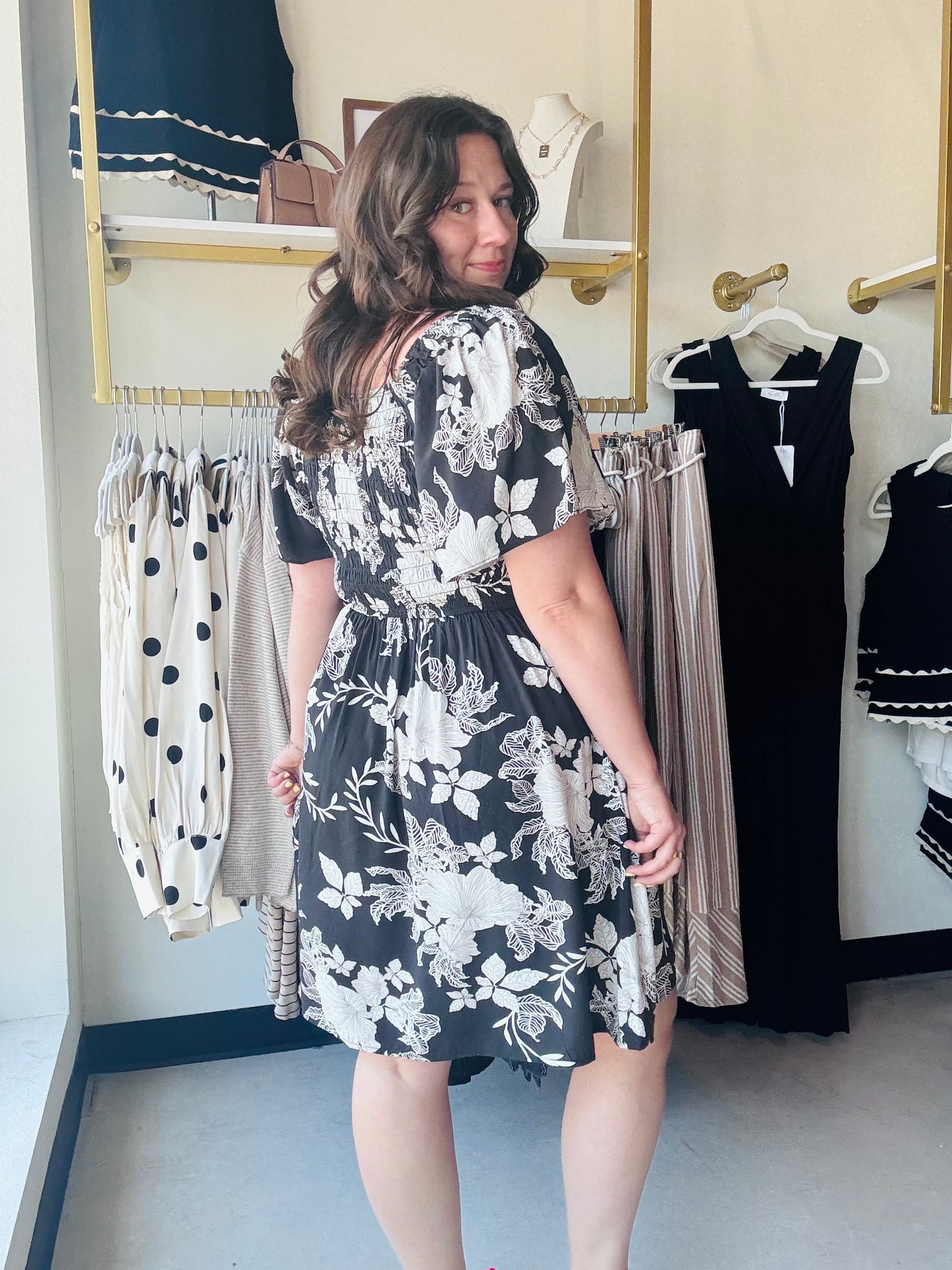 Black & White Flutter Sleeve Dress