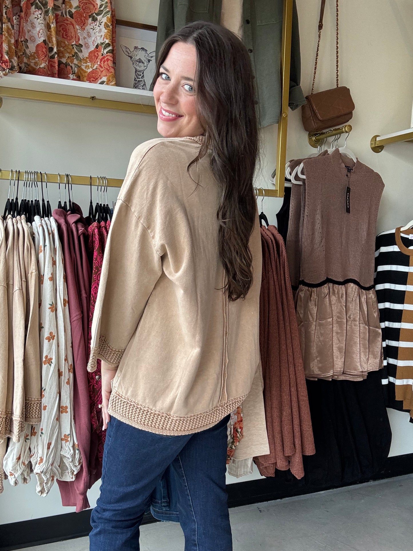 Mocha Knit Pocket Crewneck