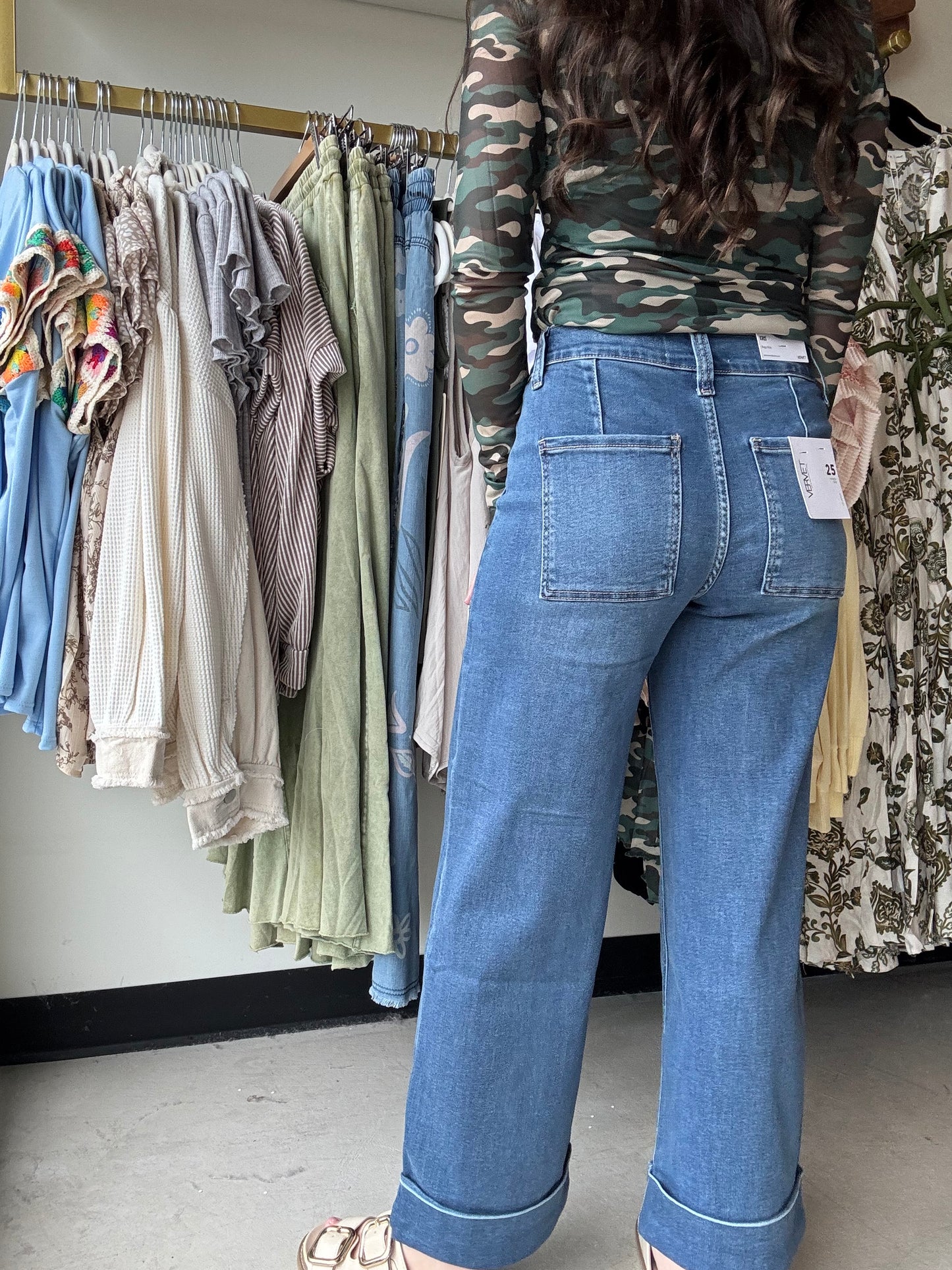 Double Cuff Wide Leg Denim - Vervet