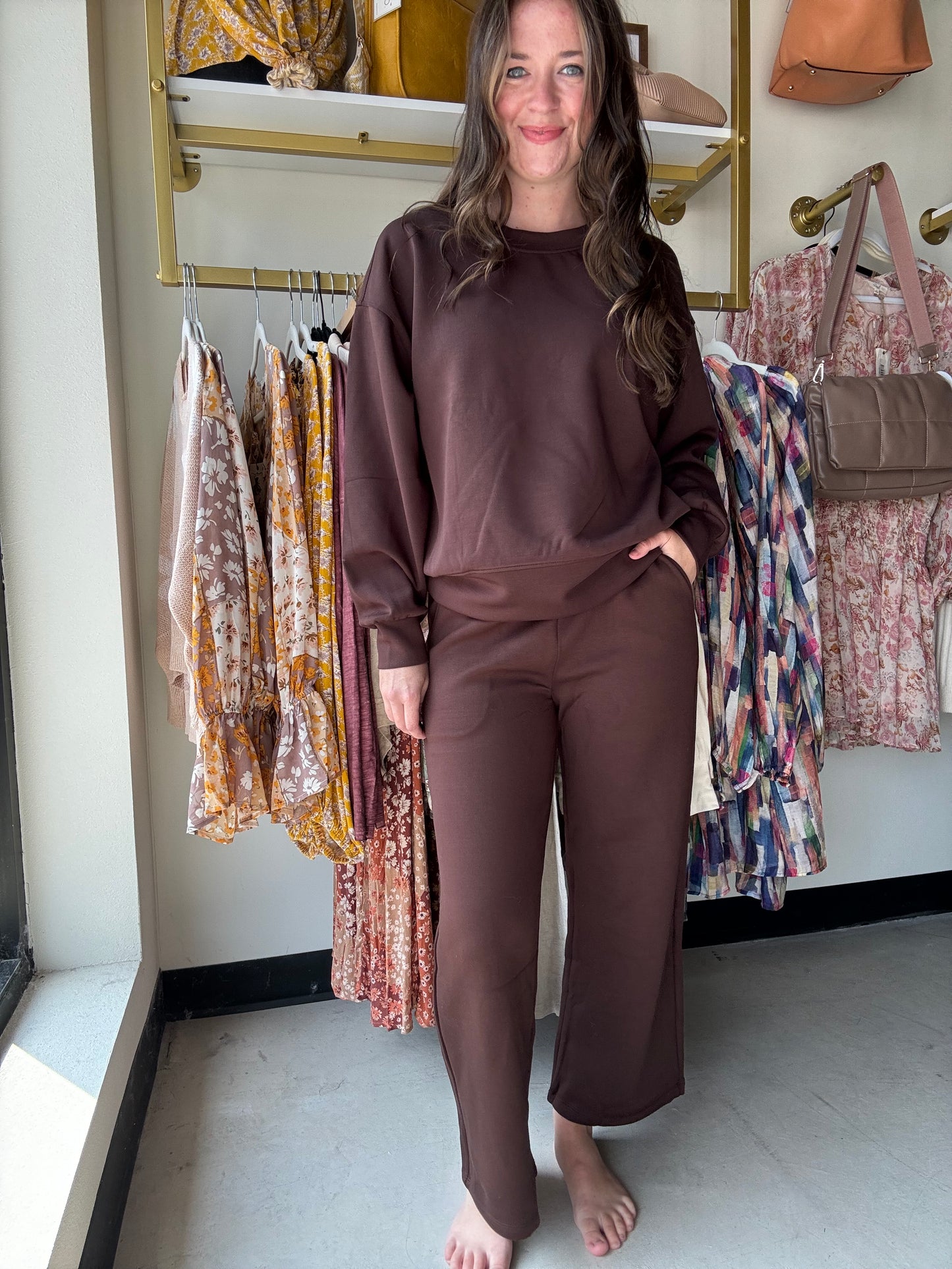 Coffee Cropped Straight Leg Pants