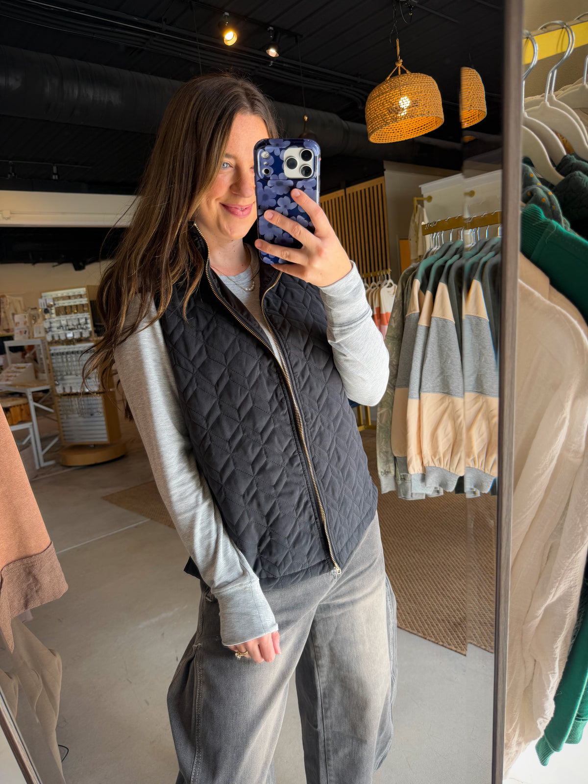 Black Quilted Zip Up Vest