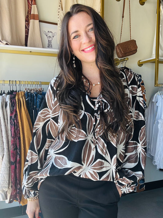 Black & Mocha Floral Blouse