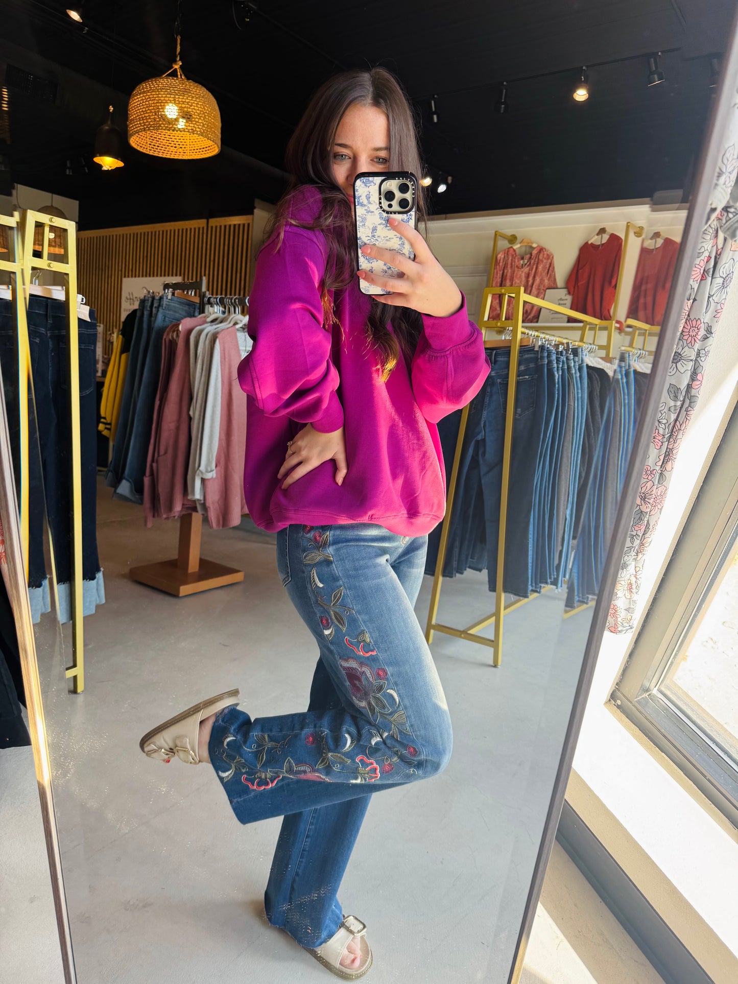 Brooke Embroidered Wide Leg Jeans