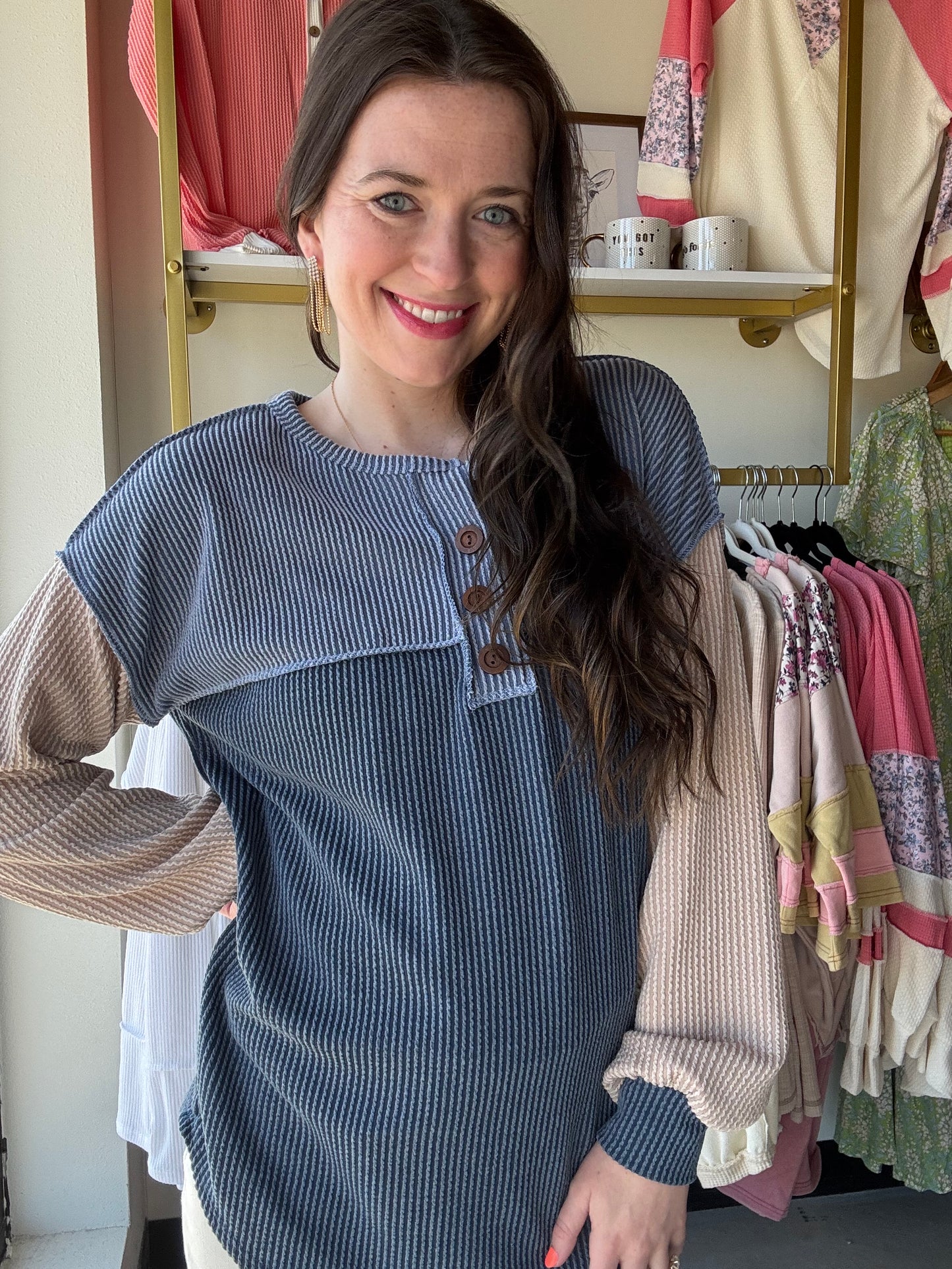 Dark Denim Button Top
