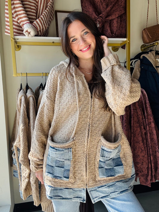 Check Pocket Sweater Hoodie