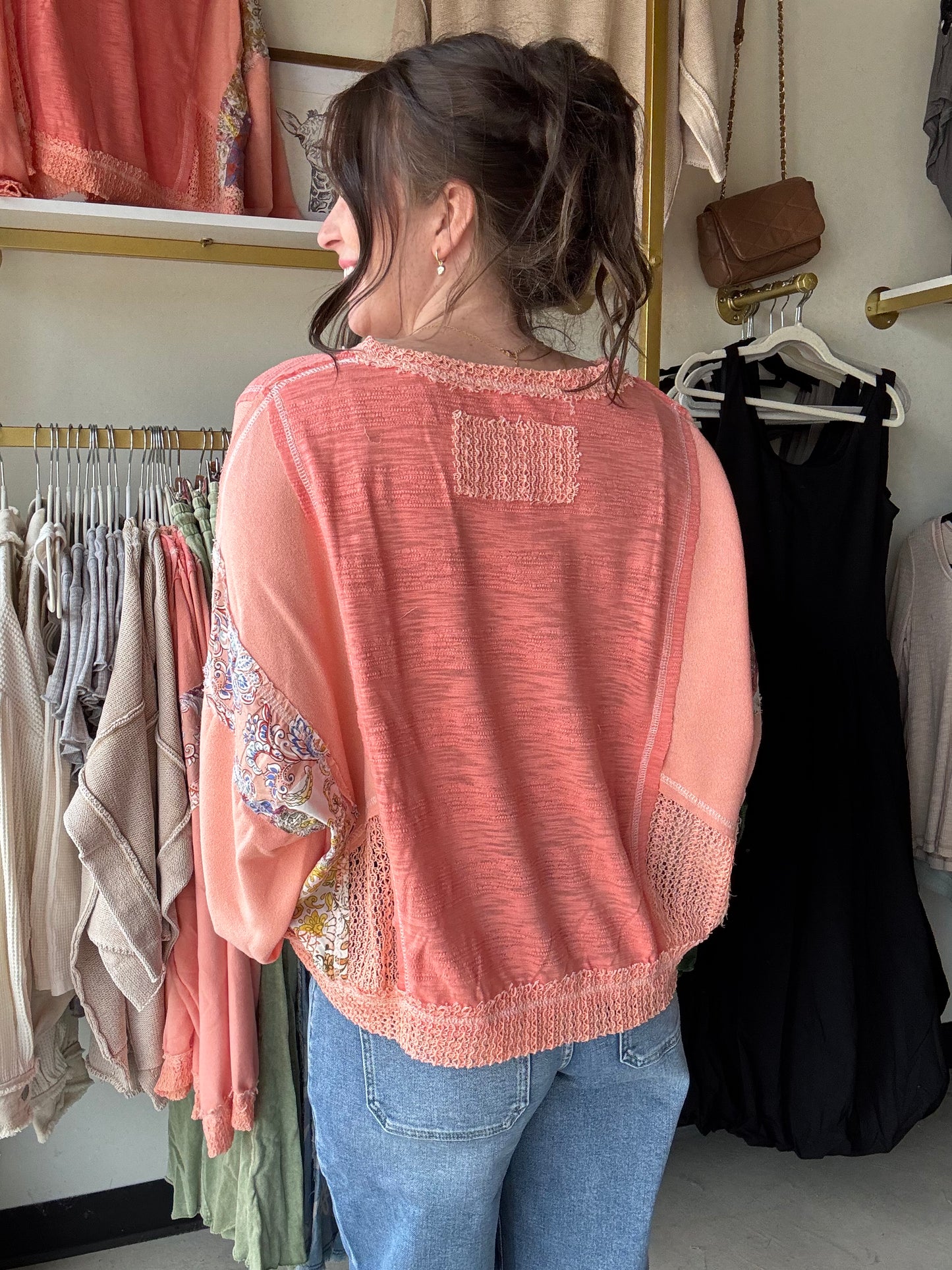 Coral Floral Contrast Top