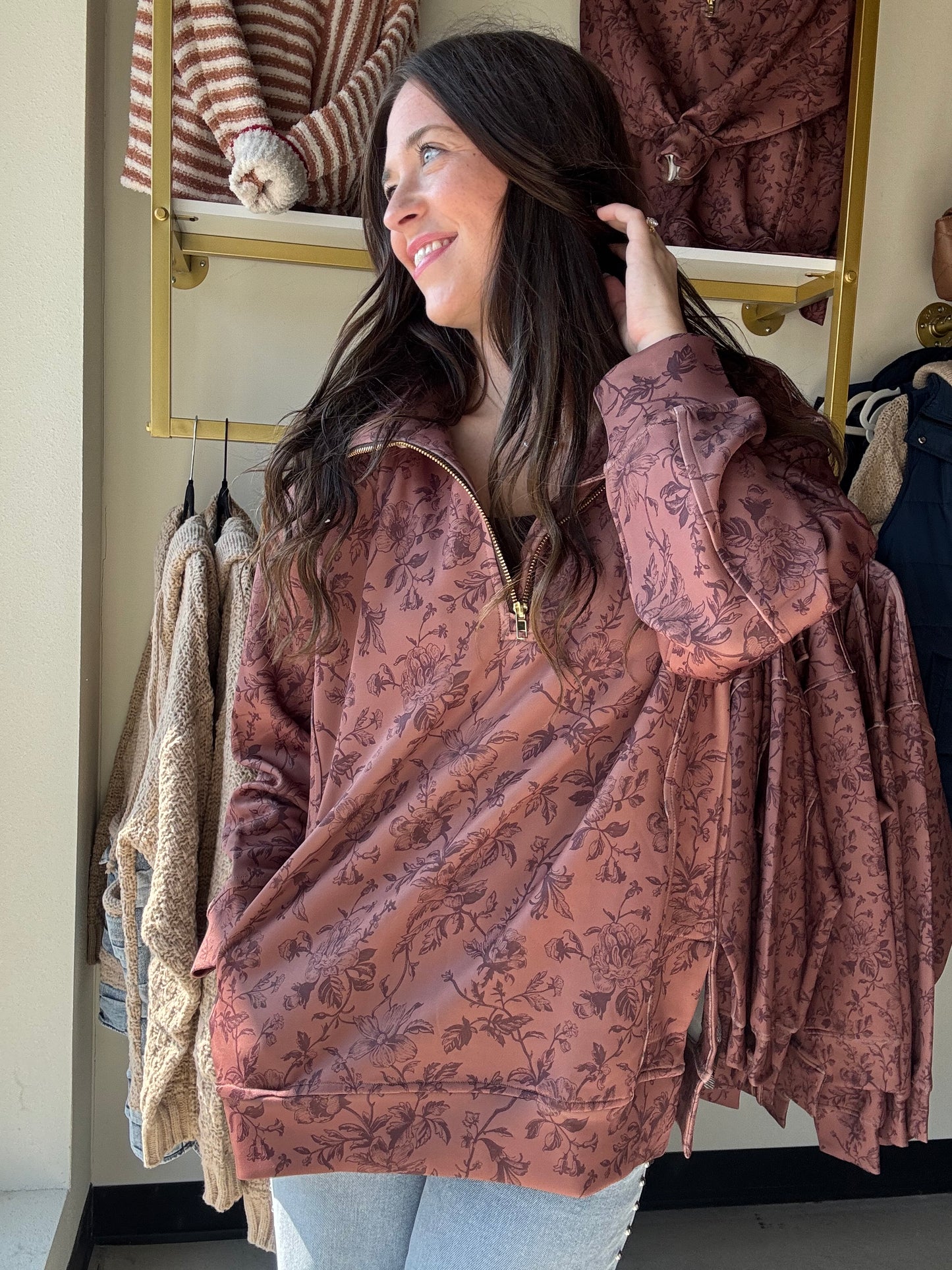 Rosewood Bloom Brown Pullover