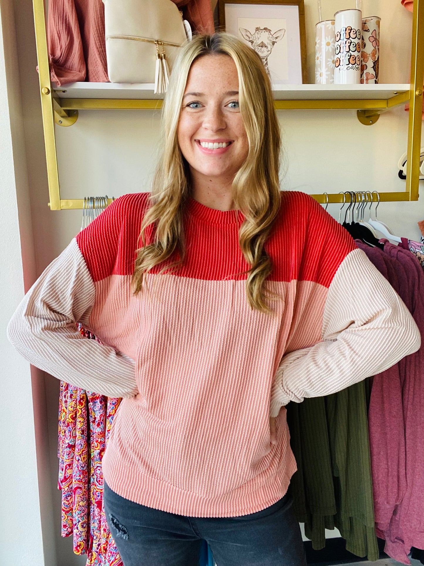 Red Block Ribbed Longsleeve