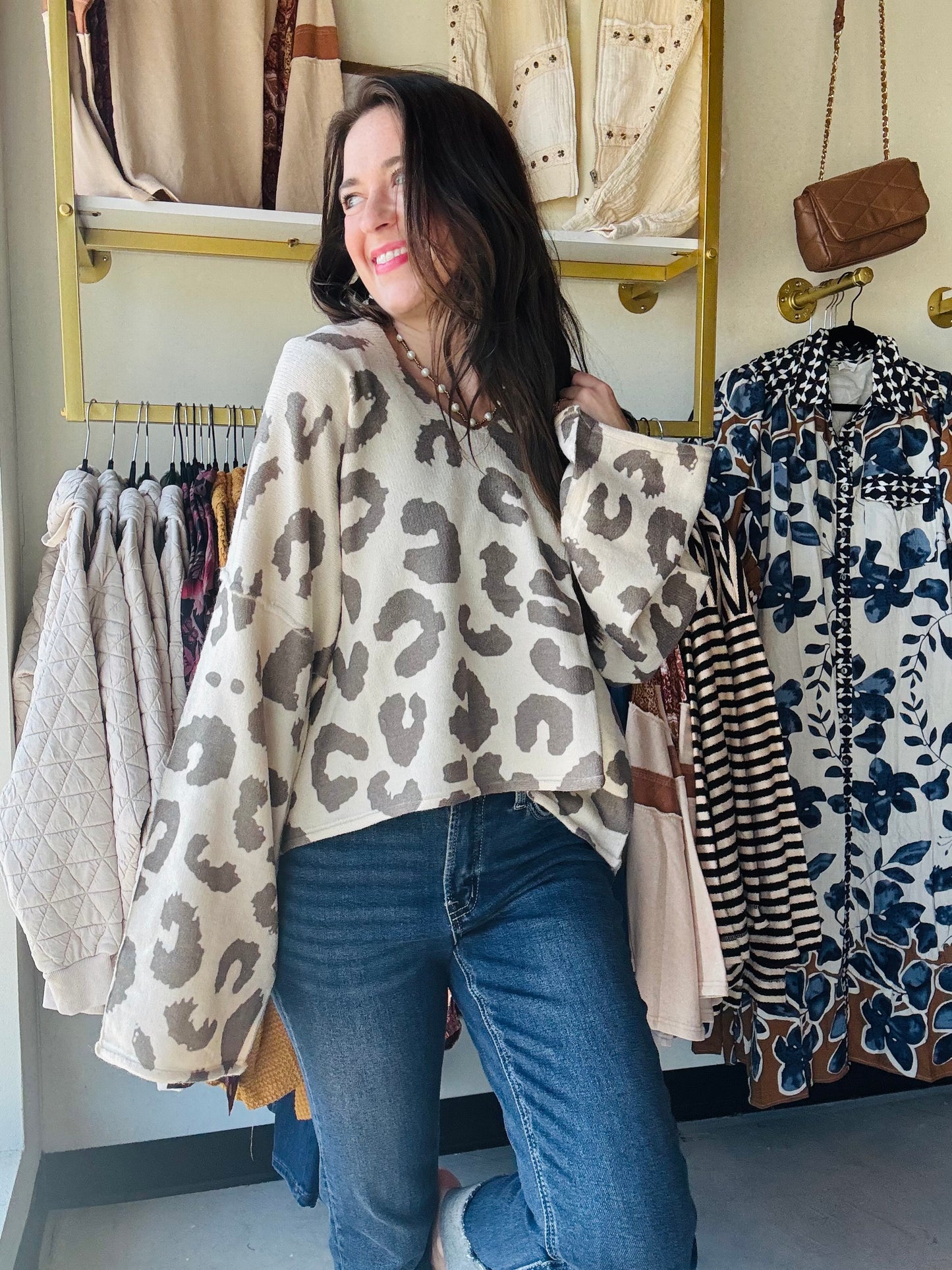 Beige Leopard Sweater Hoodie