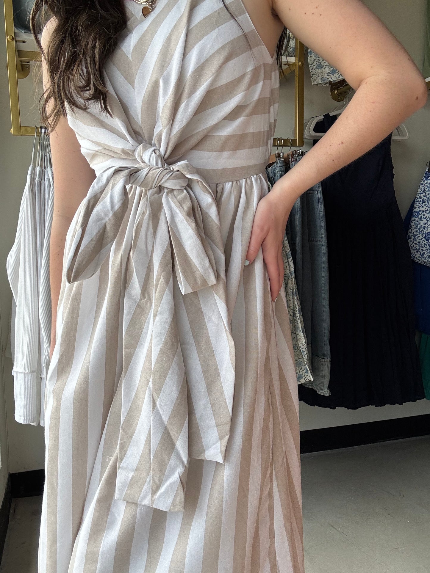 Natural Stripe Midi Dress