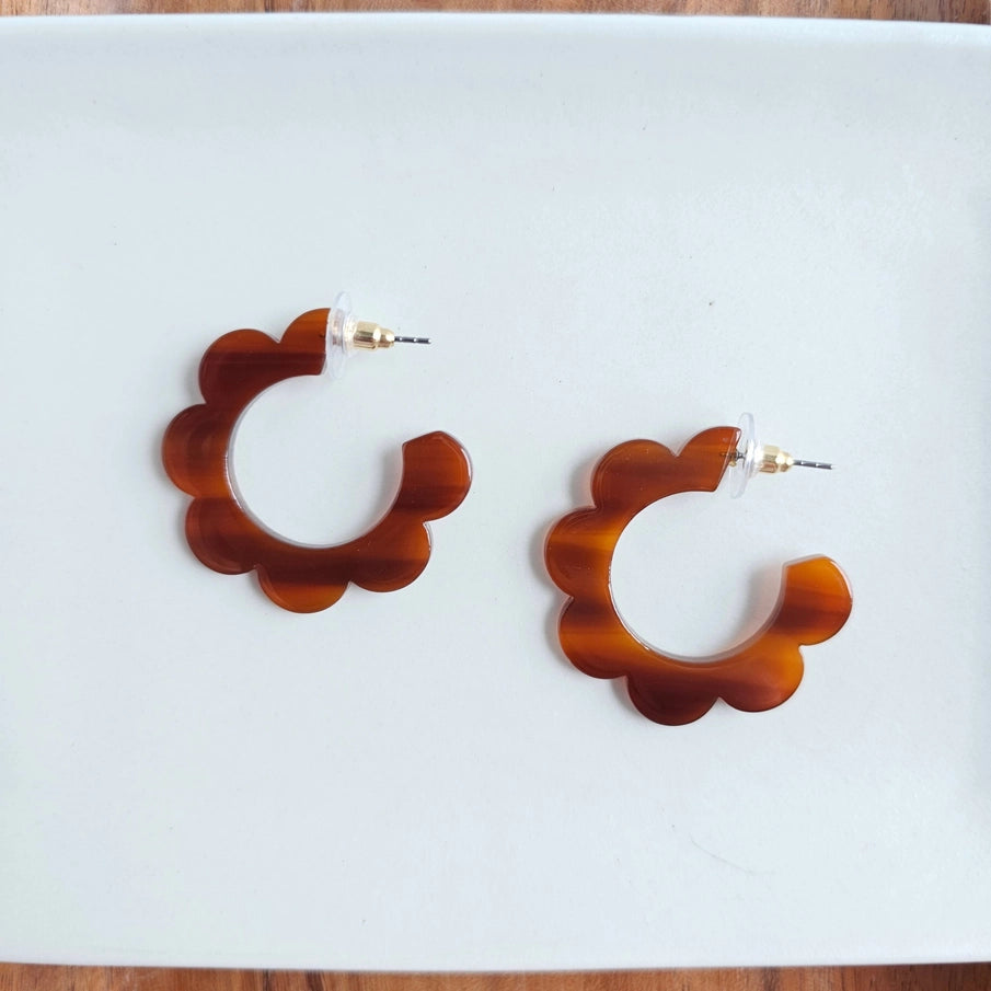 Walnut Flora Hoop Earrings