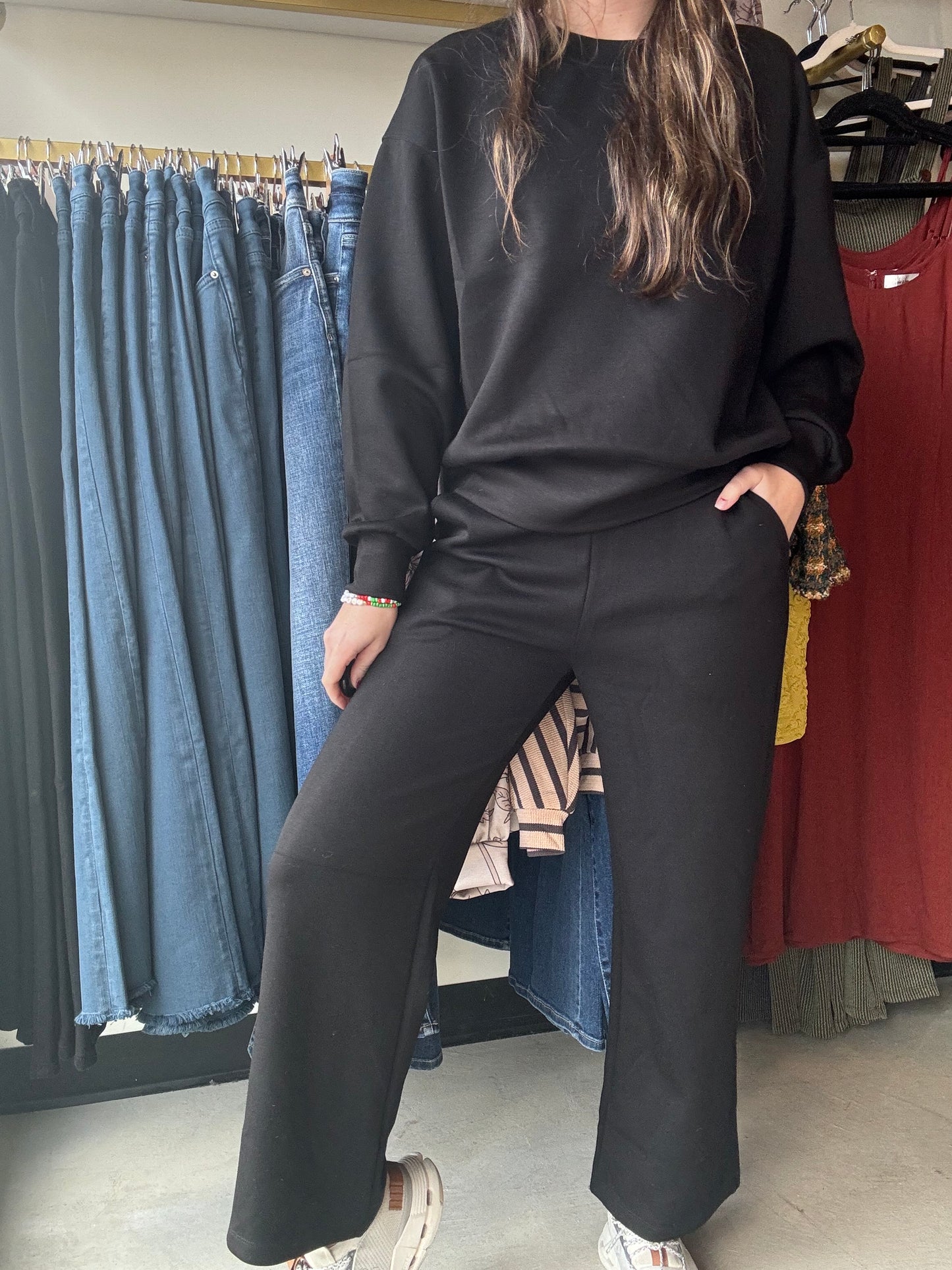 Black Cropped Straight Leg Pants