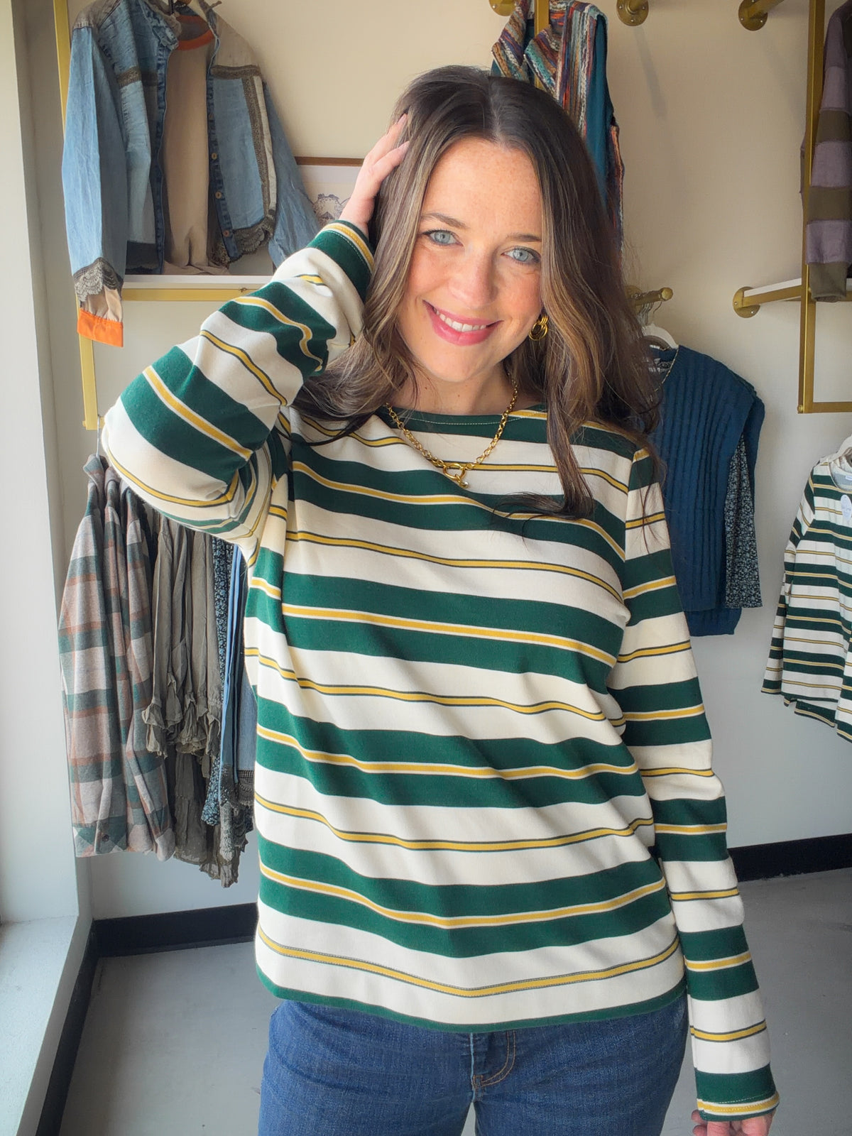 Green & Gold Stripe Long Sleeve