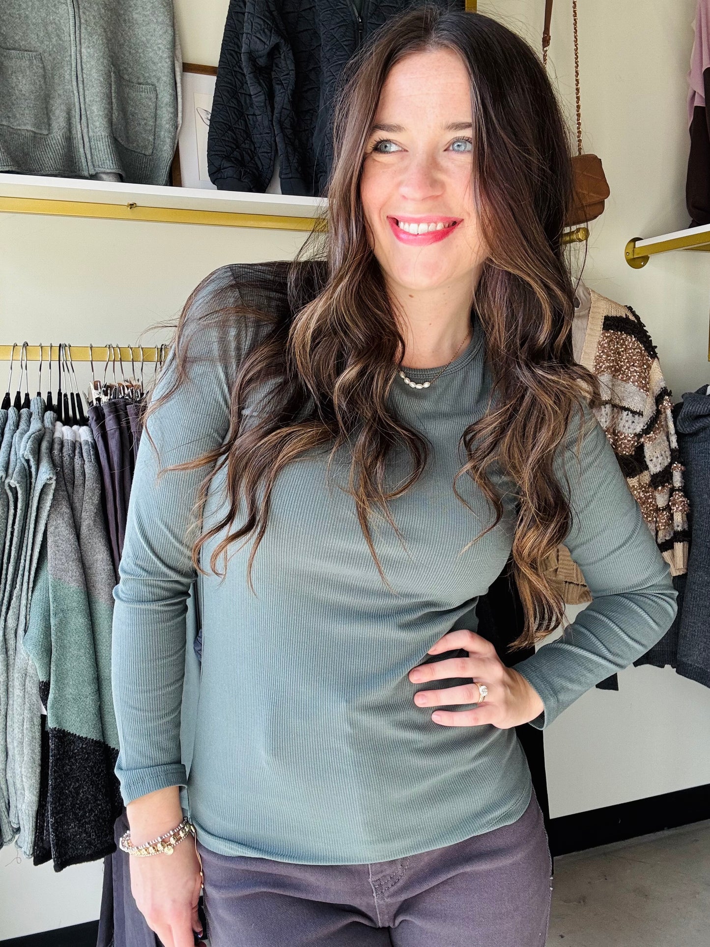 Smokey Olive Viscose Long Sleeve