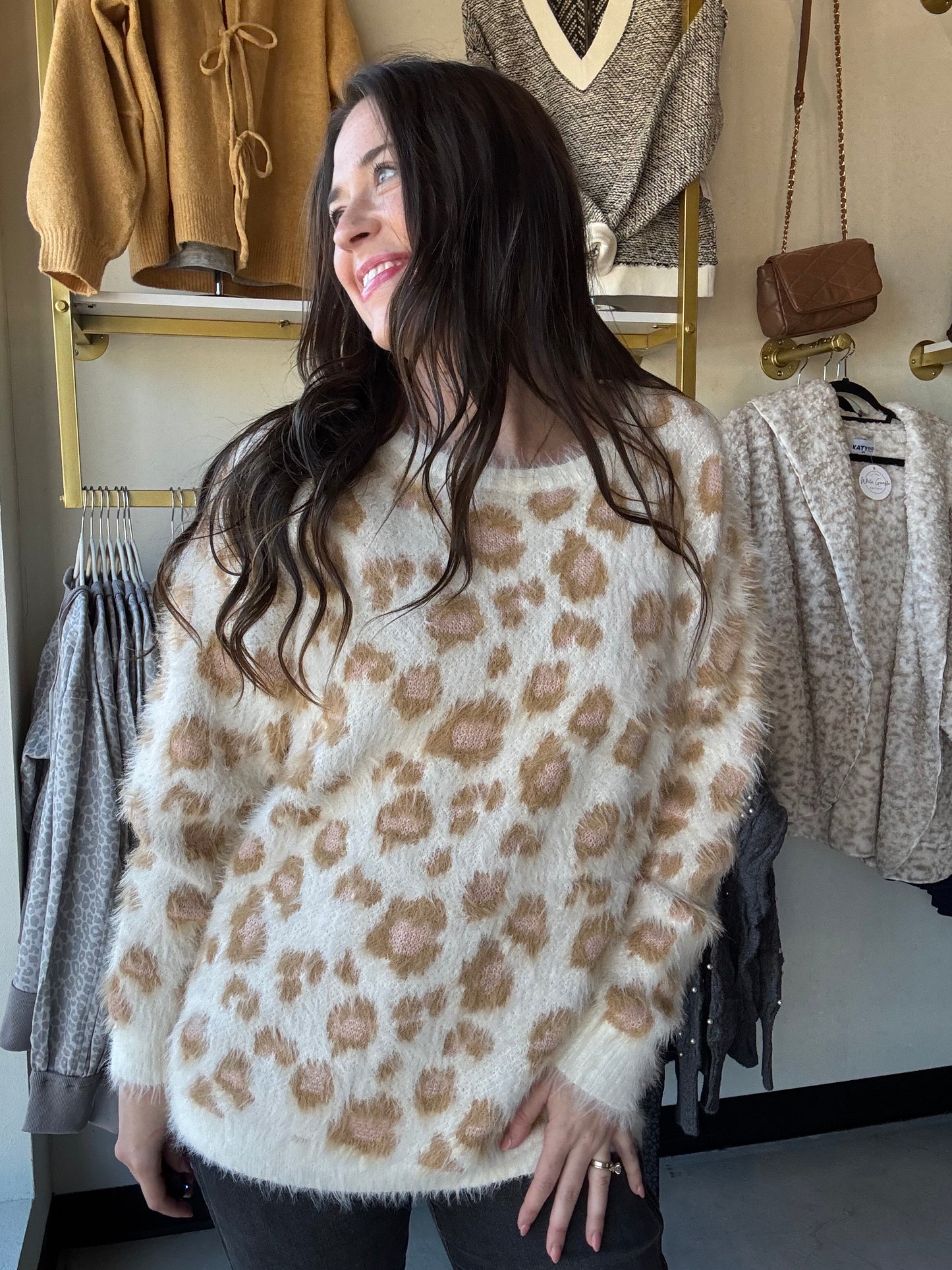 Leopard Eyelash Yarn Sweater