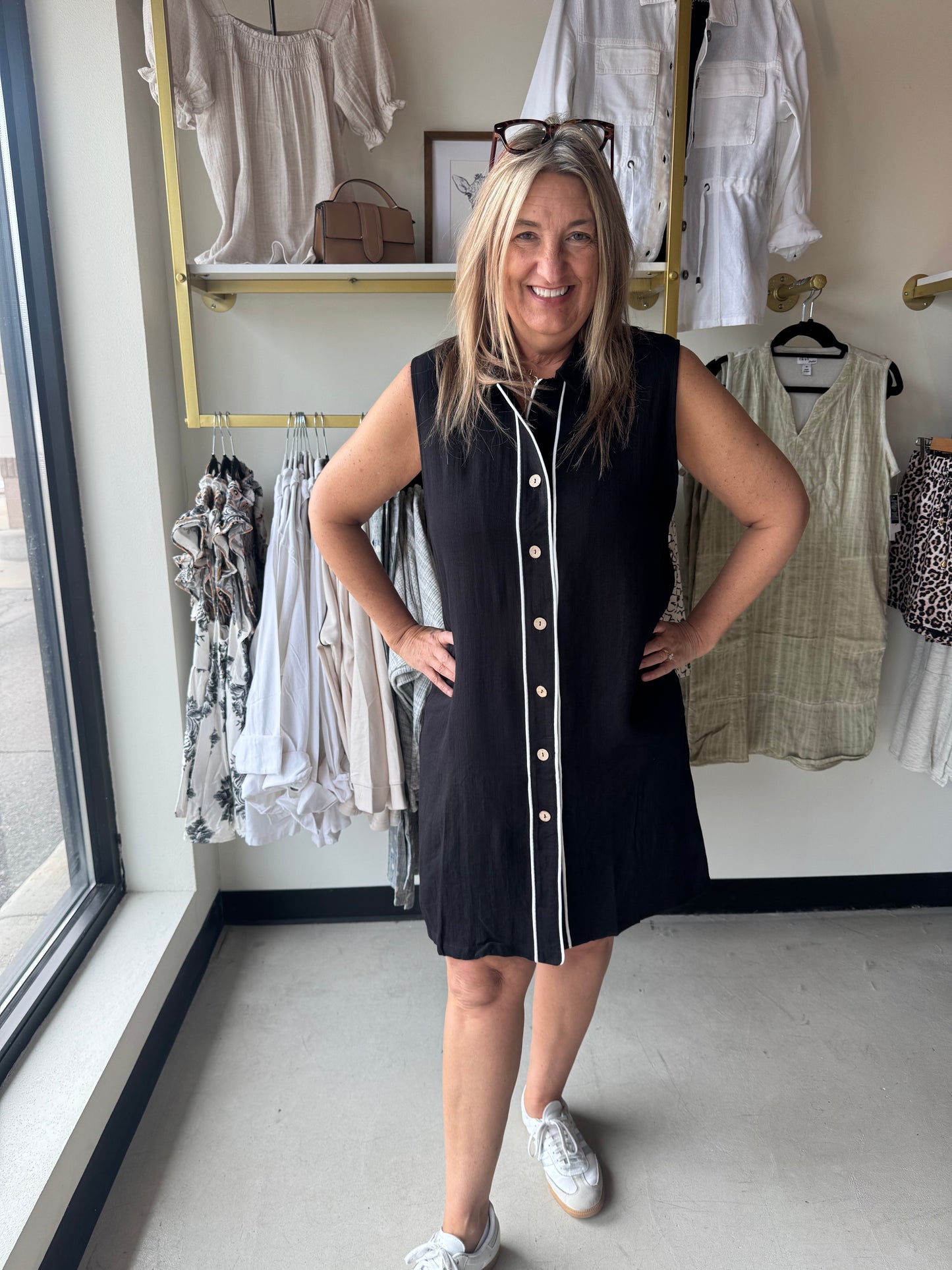 Black Button Up Collared Dress