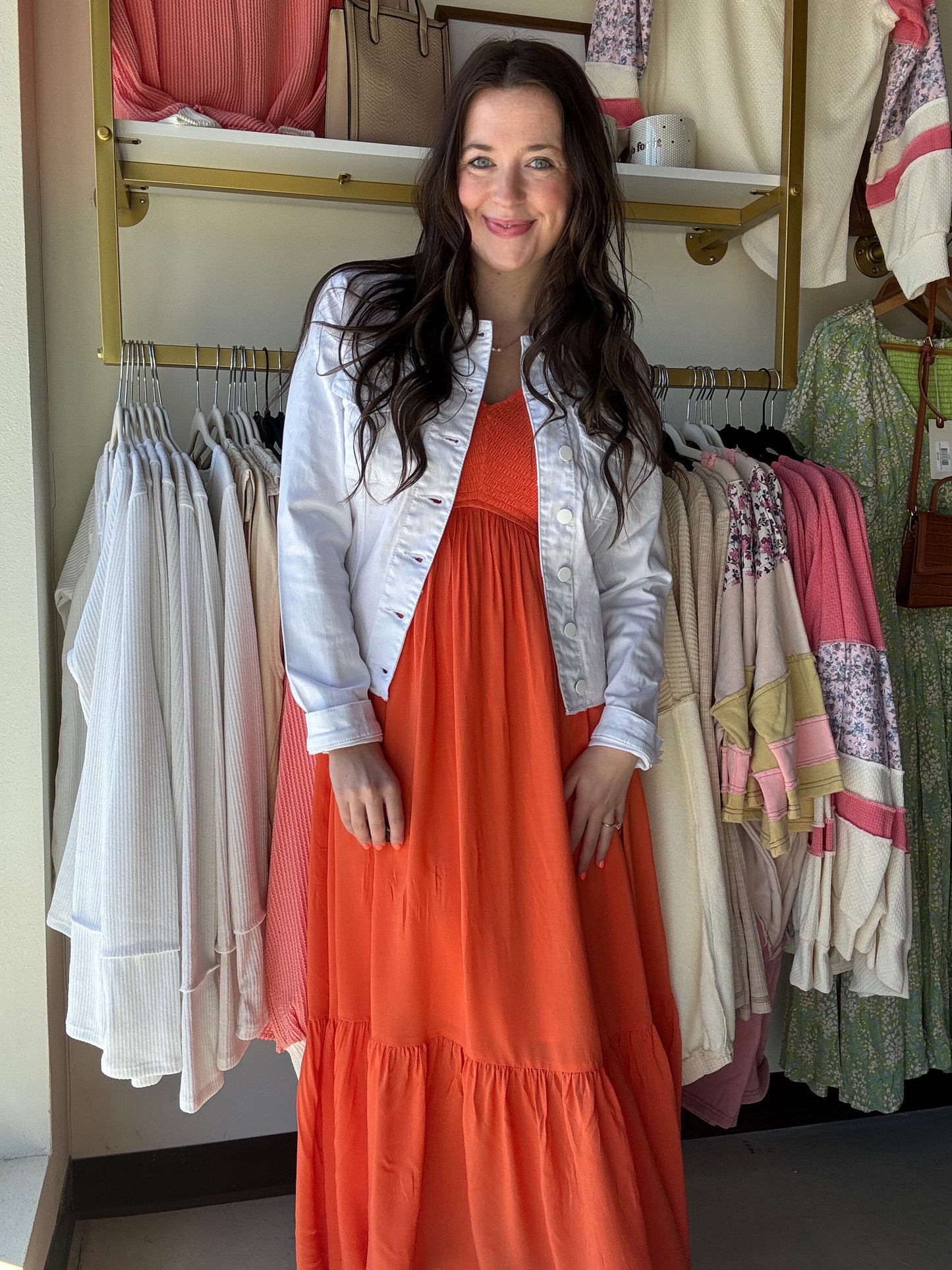 Sunset Orange Modal Smocked Dress