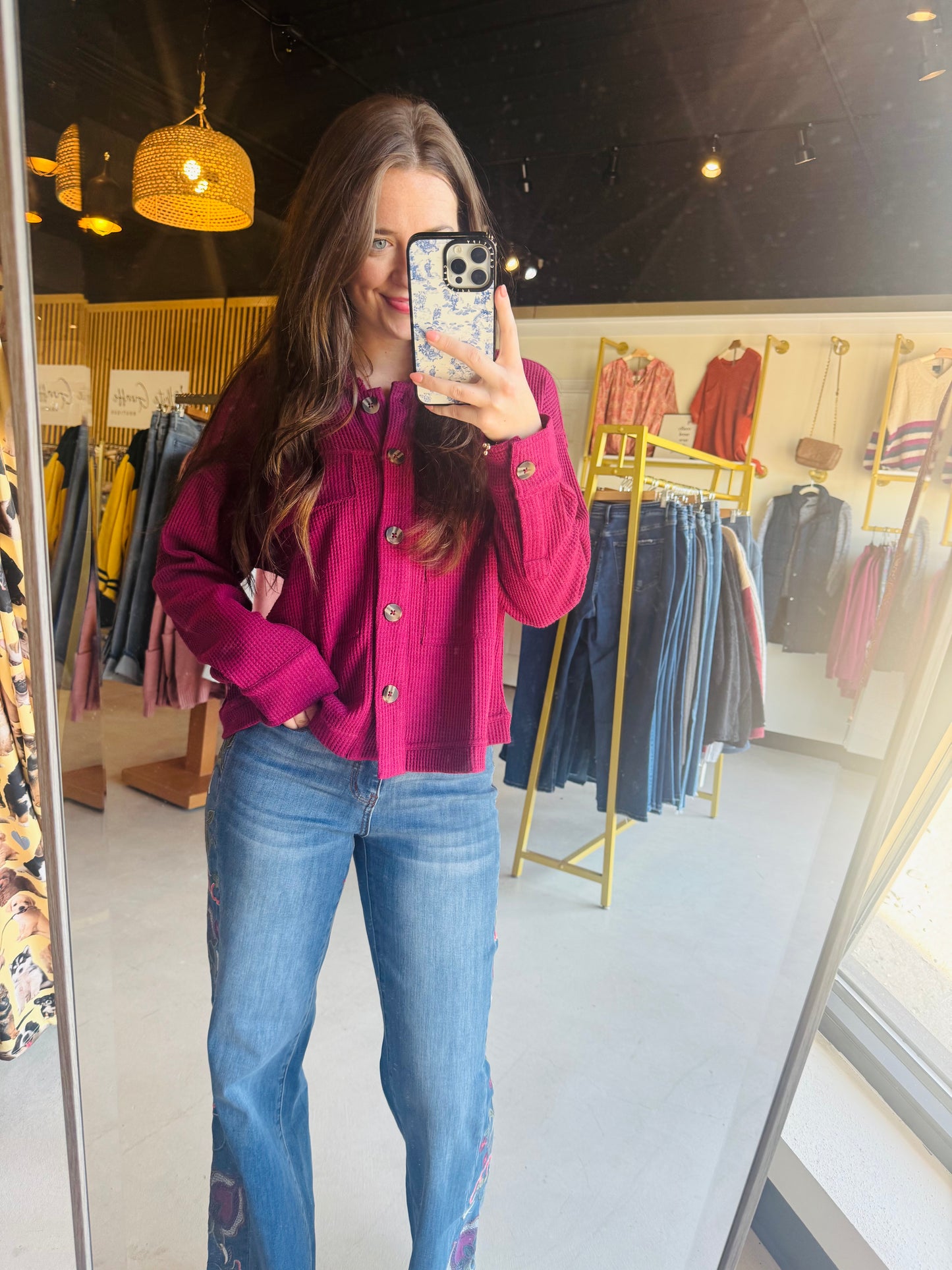 Plum Knit Waffle Shacket