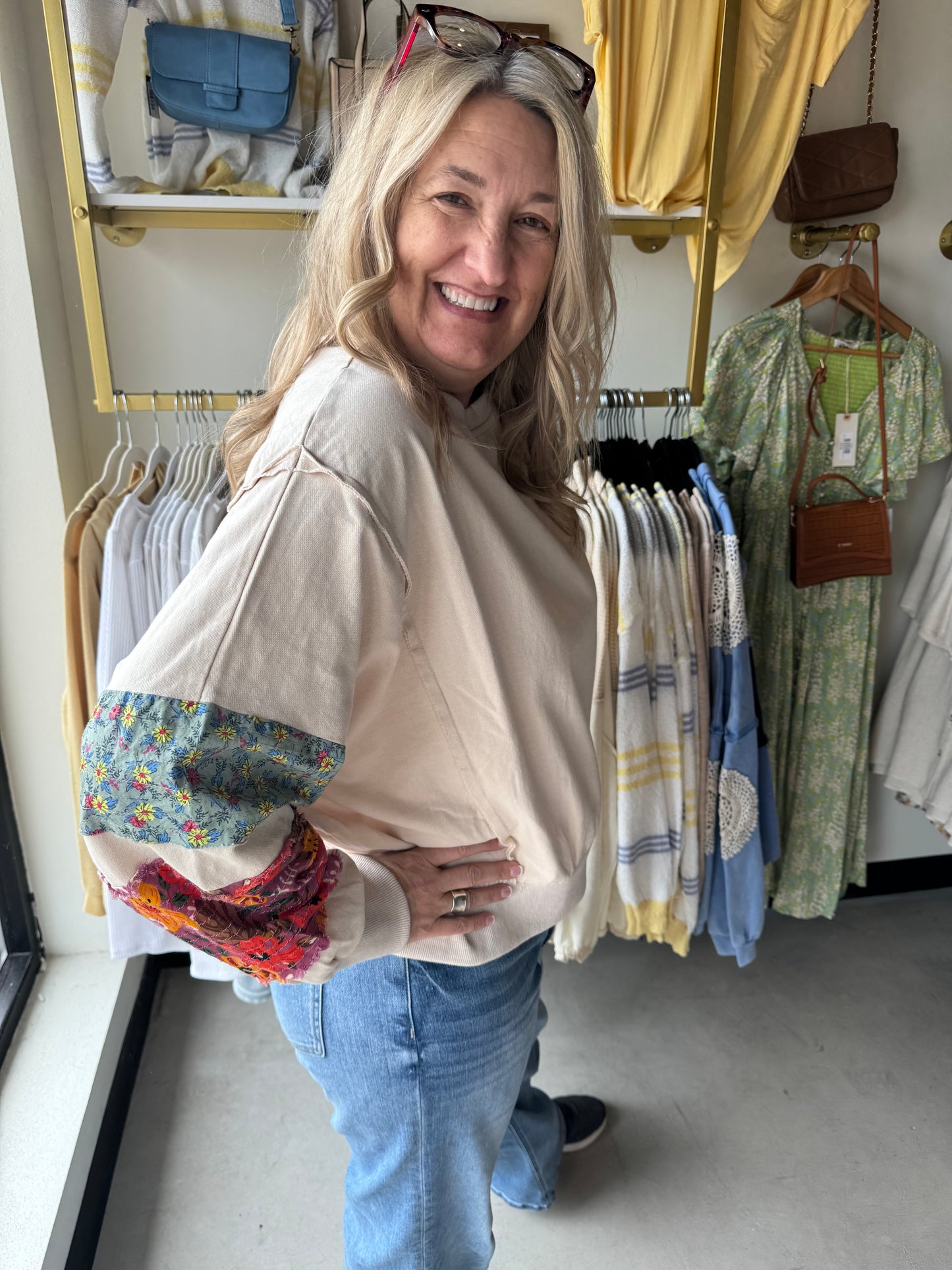 Oatmeal Mix Sleeve Pullover