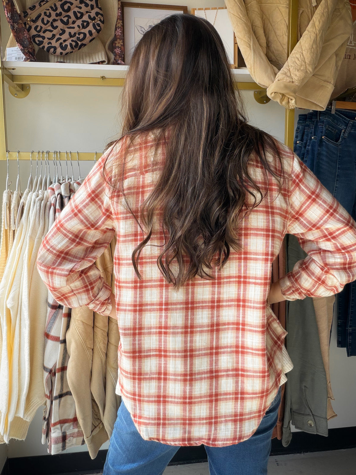 Terracotta Lightweight Plaid Button Up