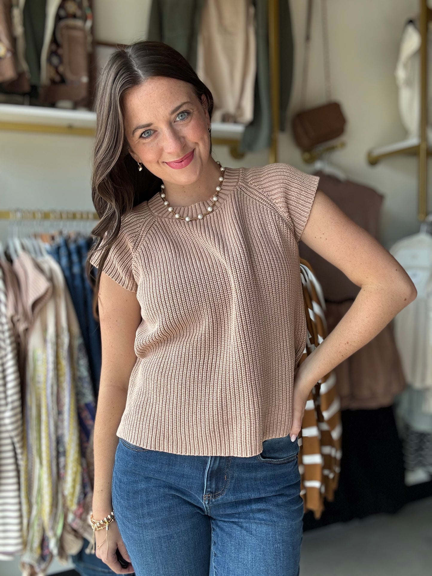 Dusty Rose Cap Sleeve Sweater
