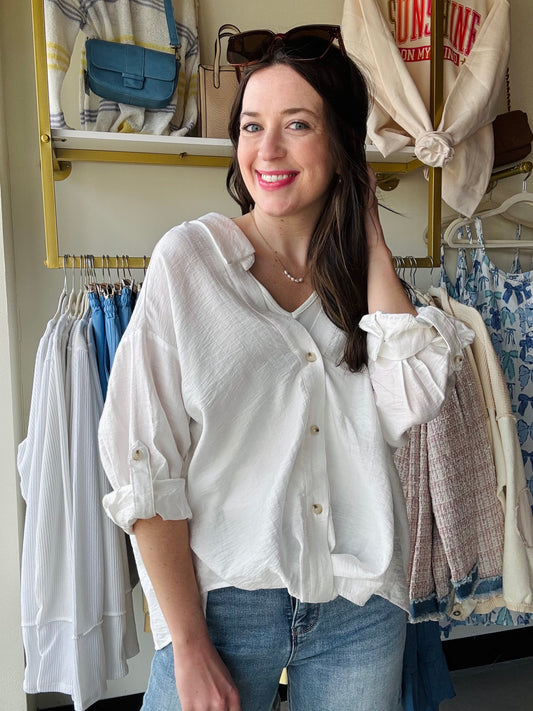 White knotted Tab Button Up