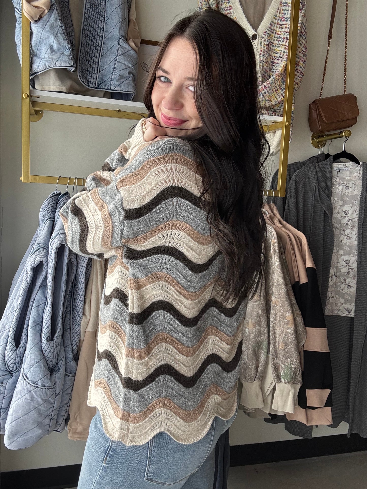 Wave Striped Turtleneck Sweater