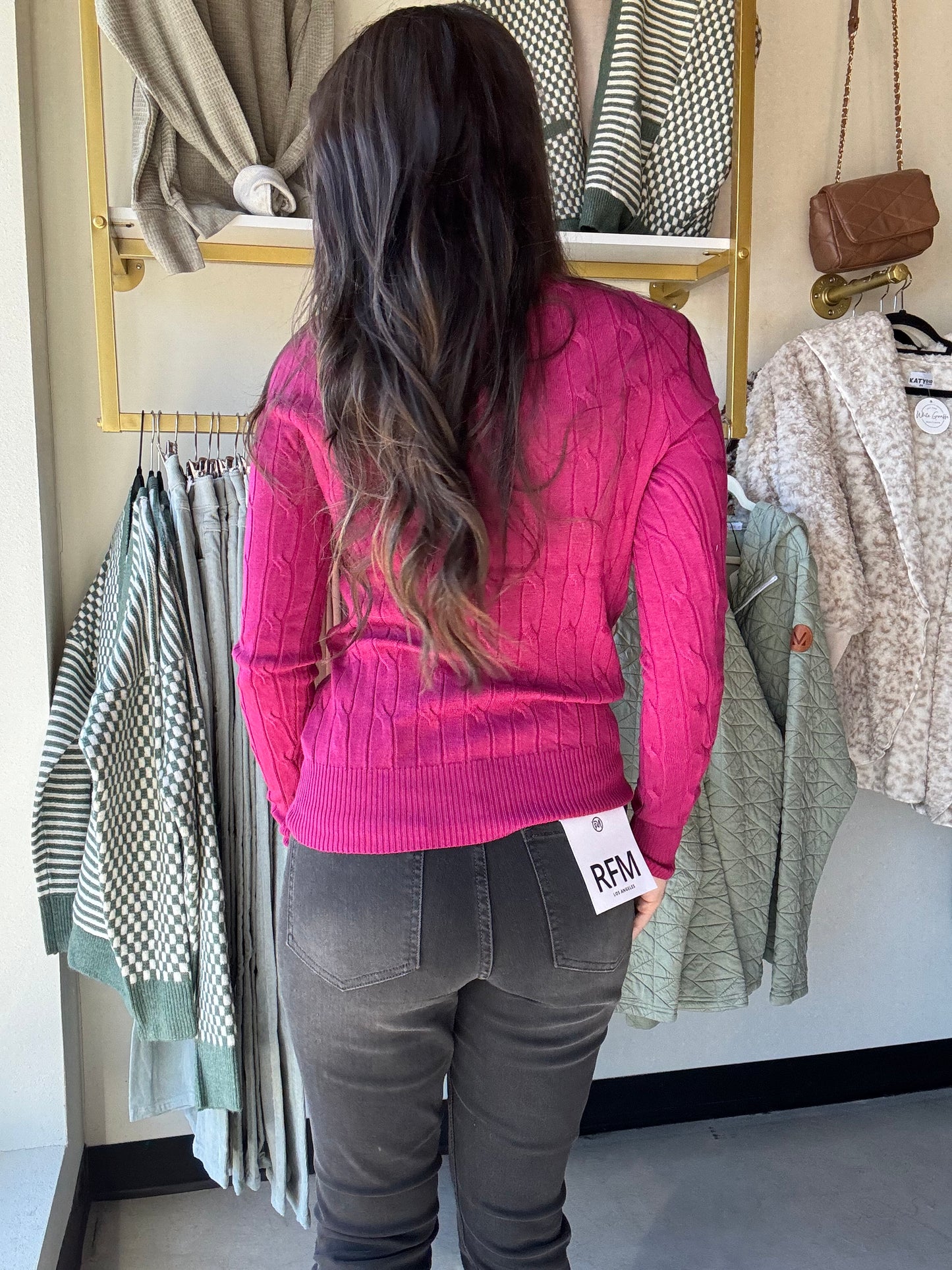 Magenta Cable Knit Crewneck