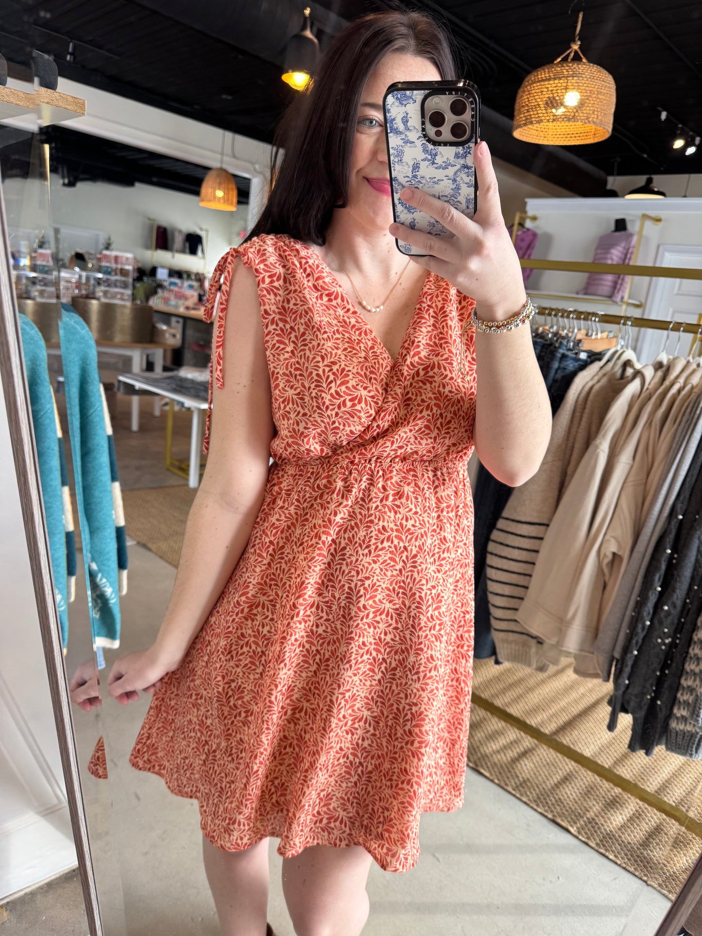 Surplice Sleeve Rust Dress