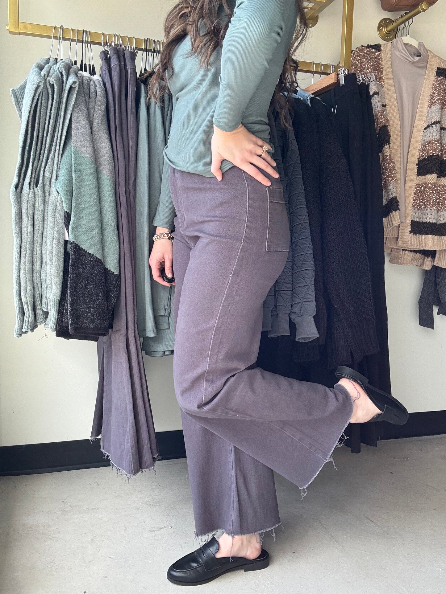 Dark Gray High Rise Cropped Denim